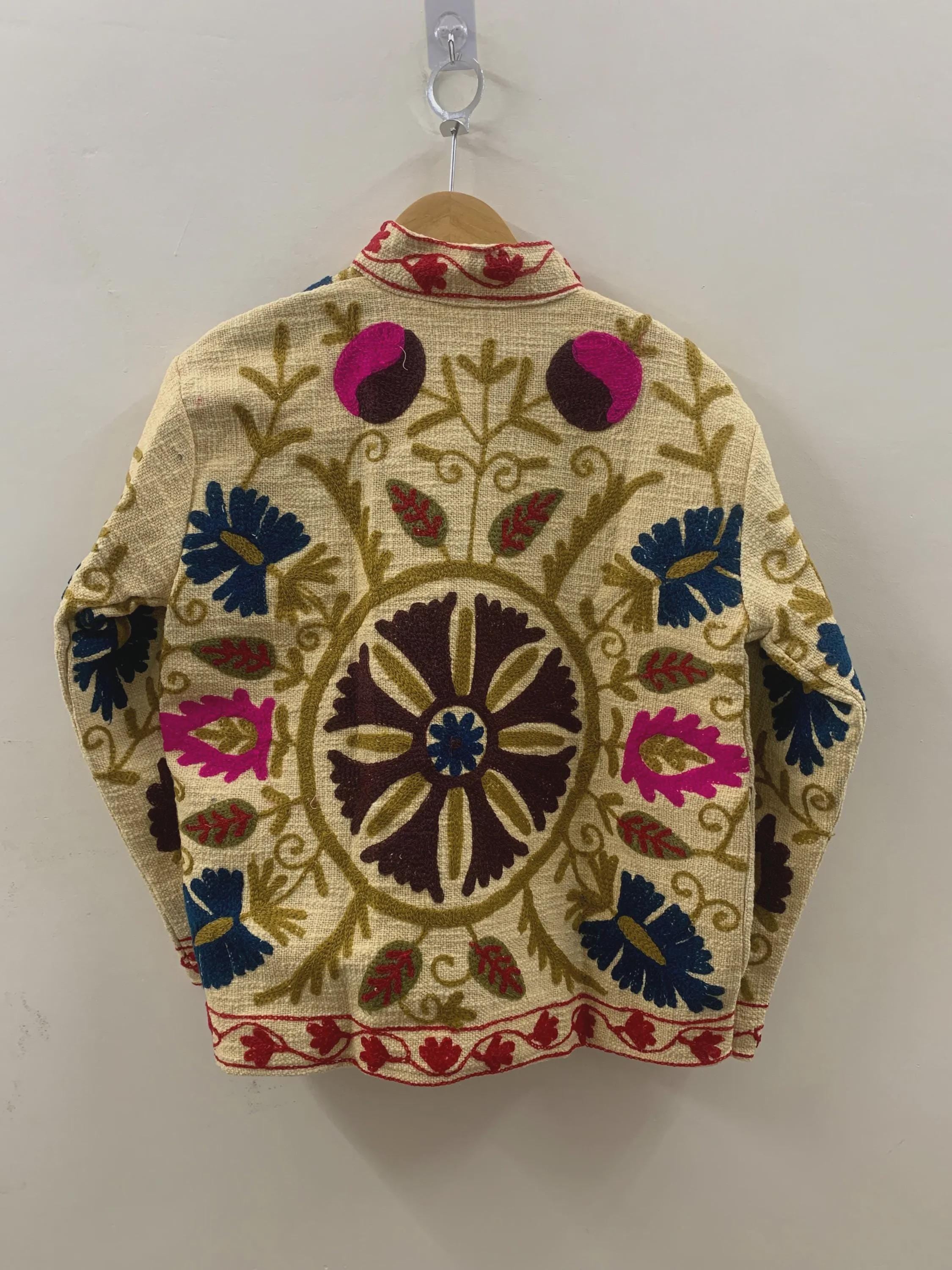 TNT Fabric Suzani Short Jacket | Embroidered Boho Jacket | Vintage Uzbek Textile | Floral Bomber Coat | Bohemian Outerwear | Gift For Her