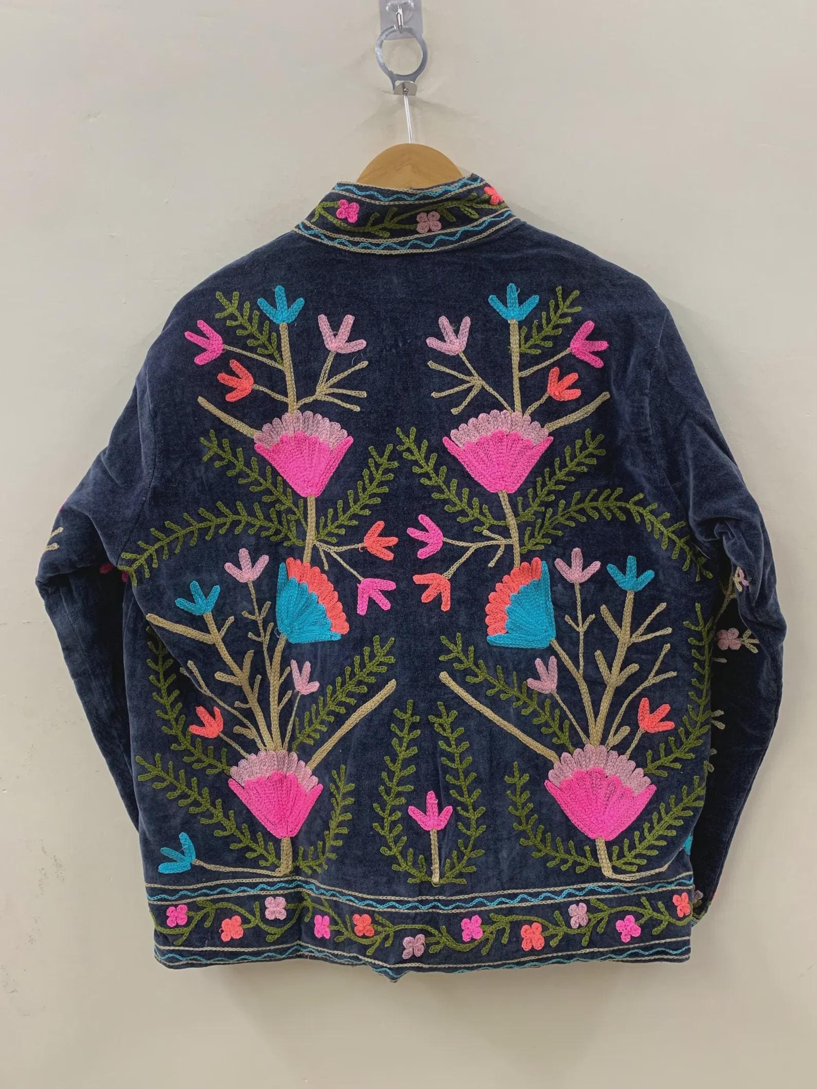Velvet Suzani Jacket | Floral Embroidered Jacket | Winter Warm Coat | Handmade Jacket | Gift for Her | Winter Kimono Jacket