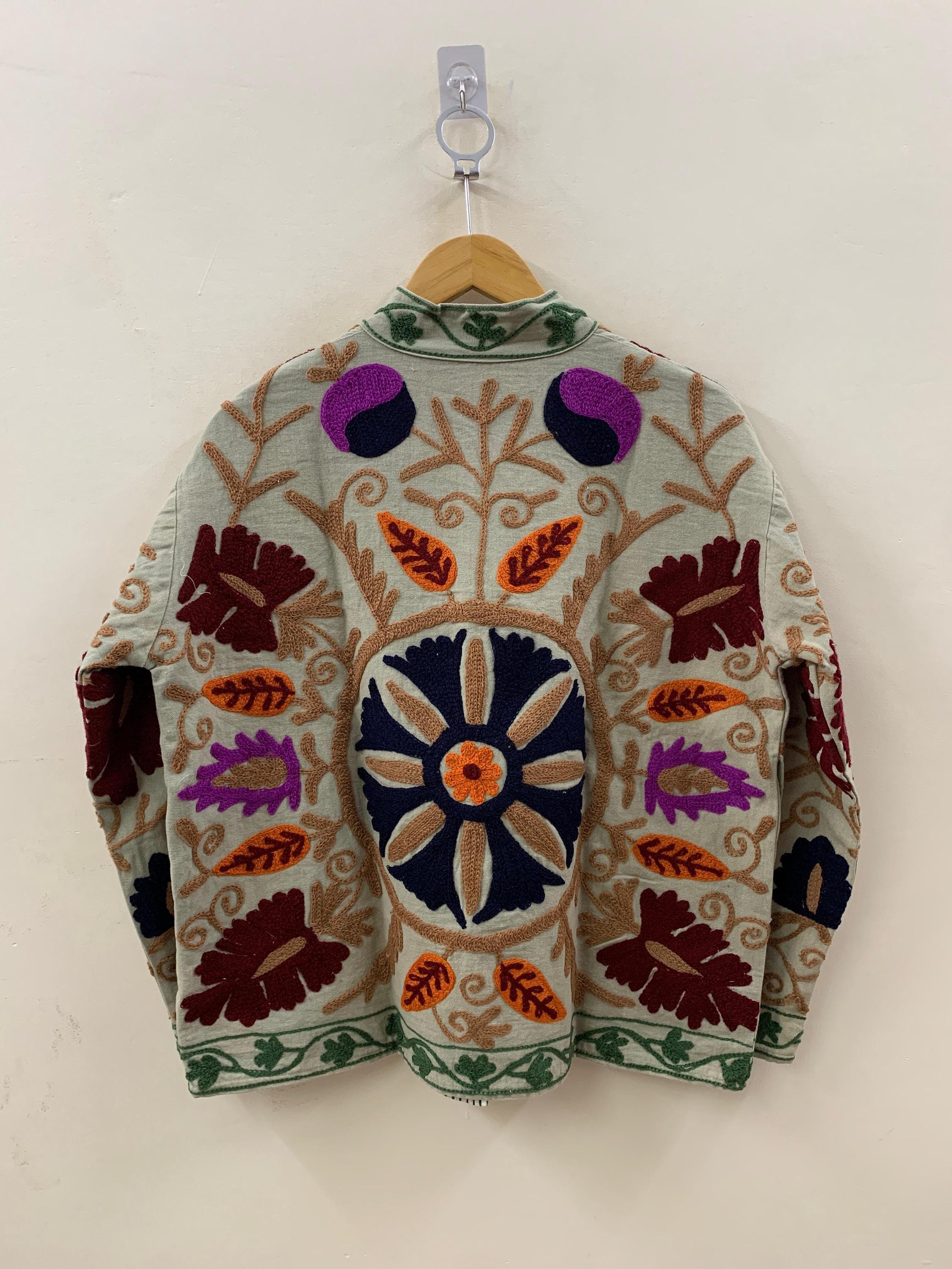 Cotton Suzani Short Floral Jacket – Embroidered Vintage Coat – Tribal Festival Kimono Jacket |Gift For Her | Duster Jacket |Bomber Chic Coat