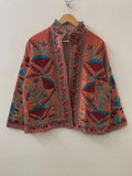 Handmade Suzani Embroidered Velvet Winter Jacket | Short Festival Coat | Ethnic Bohemian Outerwear | Winter Kimono Jacket | Gift For Wife
