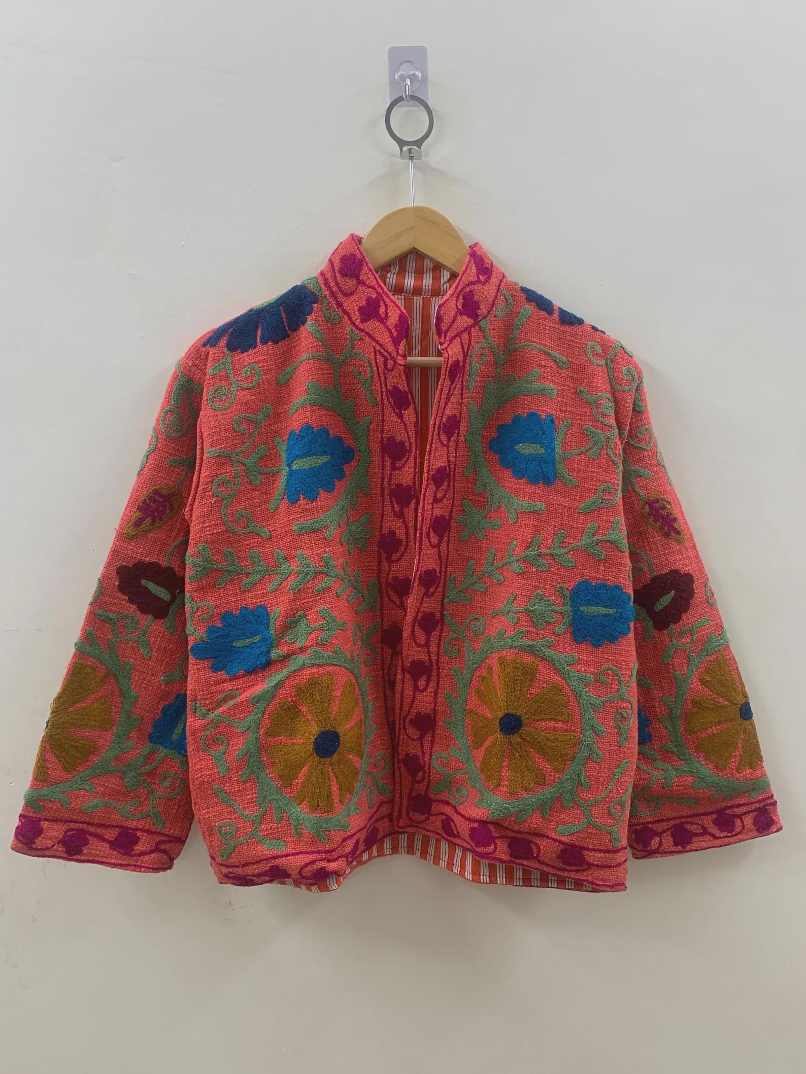 Suzani TNT Fabric Short Boho Jacket | Long Sleeve Button Winter Coat | Short Jacket | Spring Bomber Jacket | Gift For Her | TNT Coat