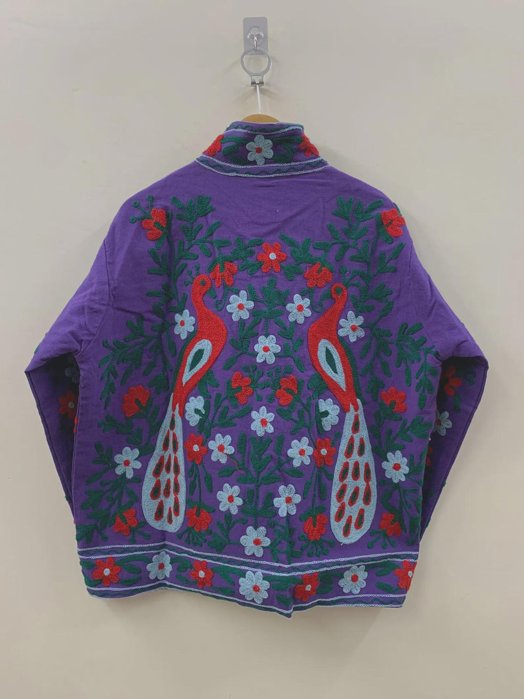 Handmade Cotton Suzani Jacket – Purple Embroidered Peacock & Floral Boho Coat | Ethnic Artisan Outerwear | Gift for Her