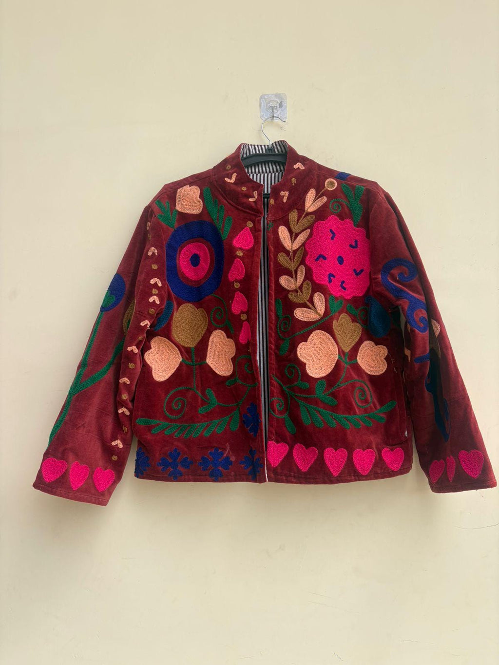 Handmade Suzani Velvet Jacket | Traditional Boho Jacket | Embroidered Jacket Coat | Ethnic Kimono Jacket | Gift for Her | Artisan Jacket