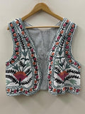 Floral Suzani Cotton Vest Top | Handmade Boho Waistcoat | Ethnic Sleeveless Jacket | Cotton Lined Festival Boho Layer Vest
