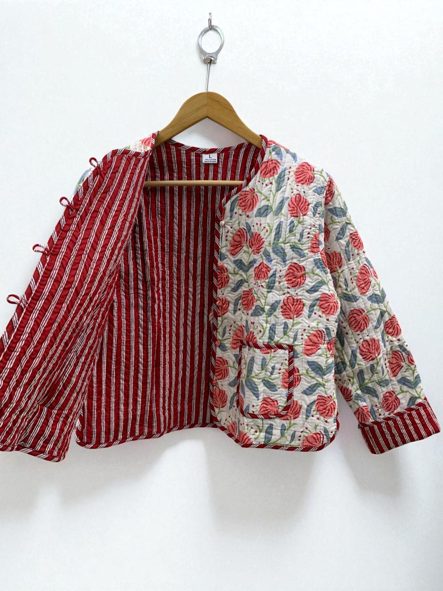 Women's Cotton Quilted Cropped Boho Jacket | Printed Lightweight Cropped Jacket | Spring Jacket | Bomber Jacket | Gift For Her | Outerwear