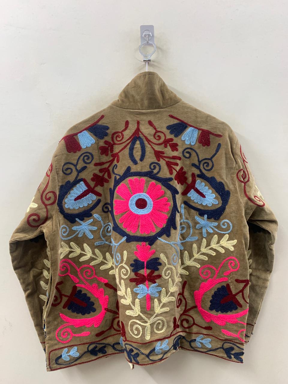 Hand Embroidered Velvet Suzani Jacket | Boho Floral Duster | Gift For Her