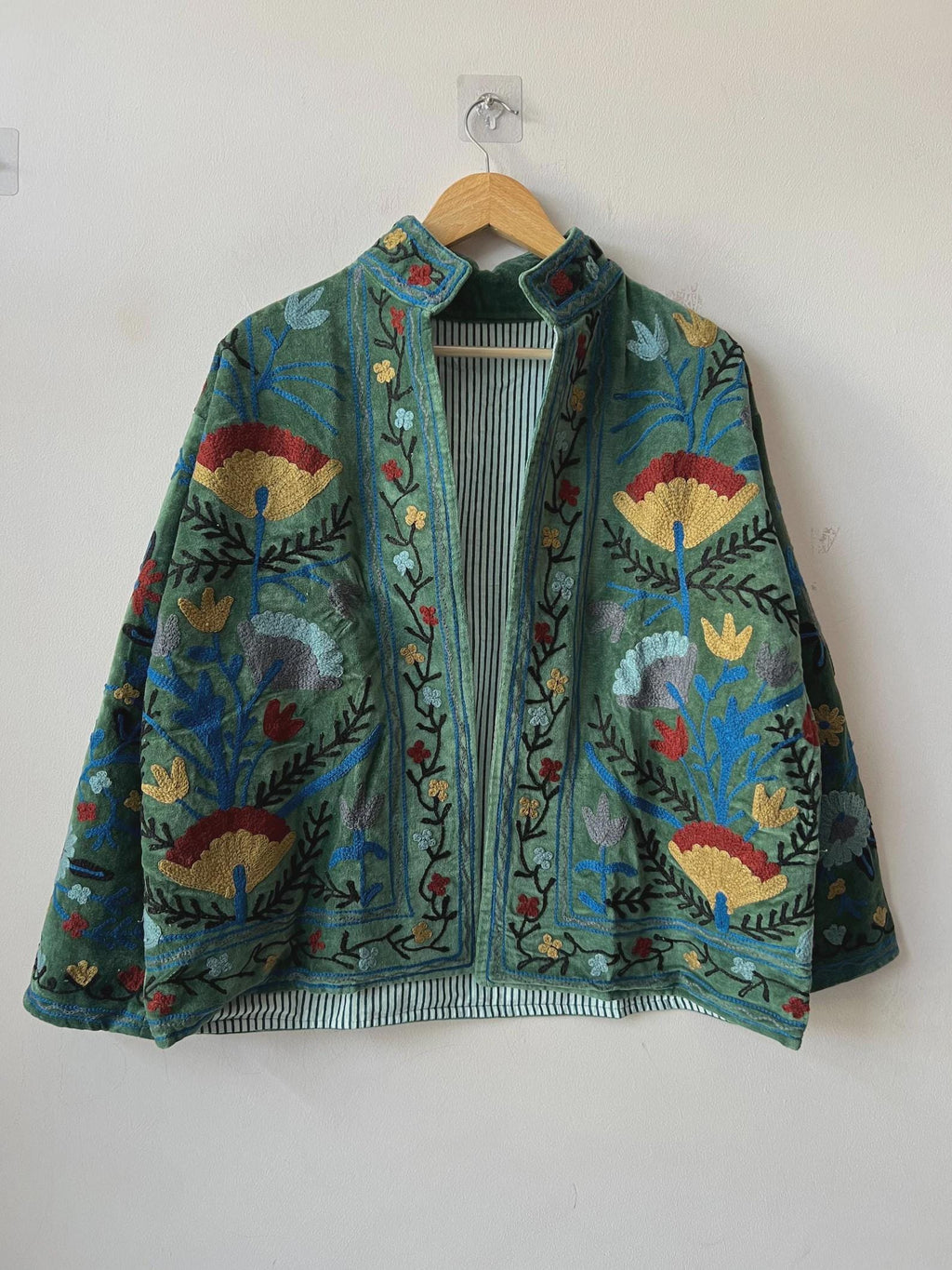 Embroidered Velvet Suzani Jacket, Bohemian Floral Coat, Gift For Her
