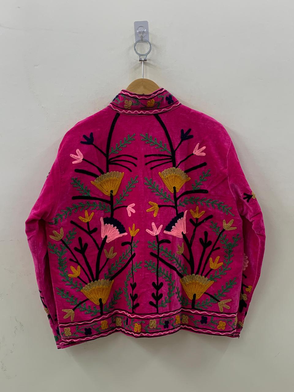 Suzani Velvet Short Boho Jacket | Embroidered Vintage Ethnic Coat | Women’s Bomber Jacket |Winter Outerwear | Festival Jacket | Gift for Her