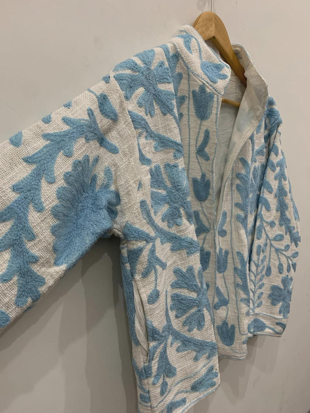 Women's Suzani Cotton Short Duster Coat, Indian Cotton Handmade Embroidery Coat, Suzani Cotton Boho Jacket, Gift For Her, Boho Suzani Coat