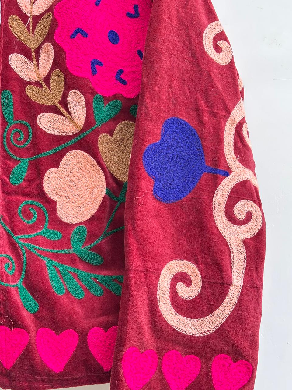 Suzani Velvet Jacket Women | Embroidered Kimono Coat | Boho Vintage Jacket | Warm Winter Outerwear | Handmade Artisan Coat | Gift for Her