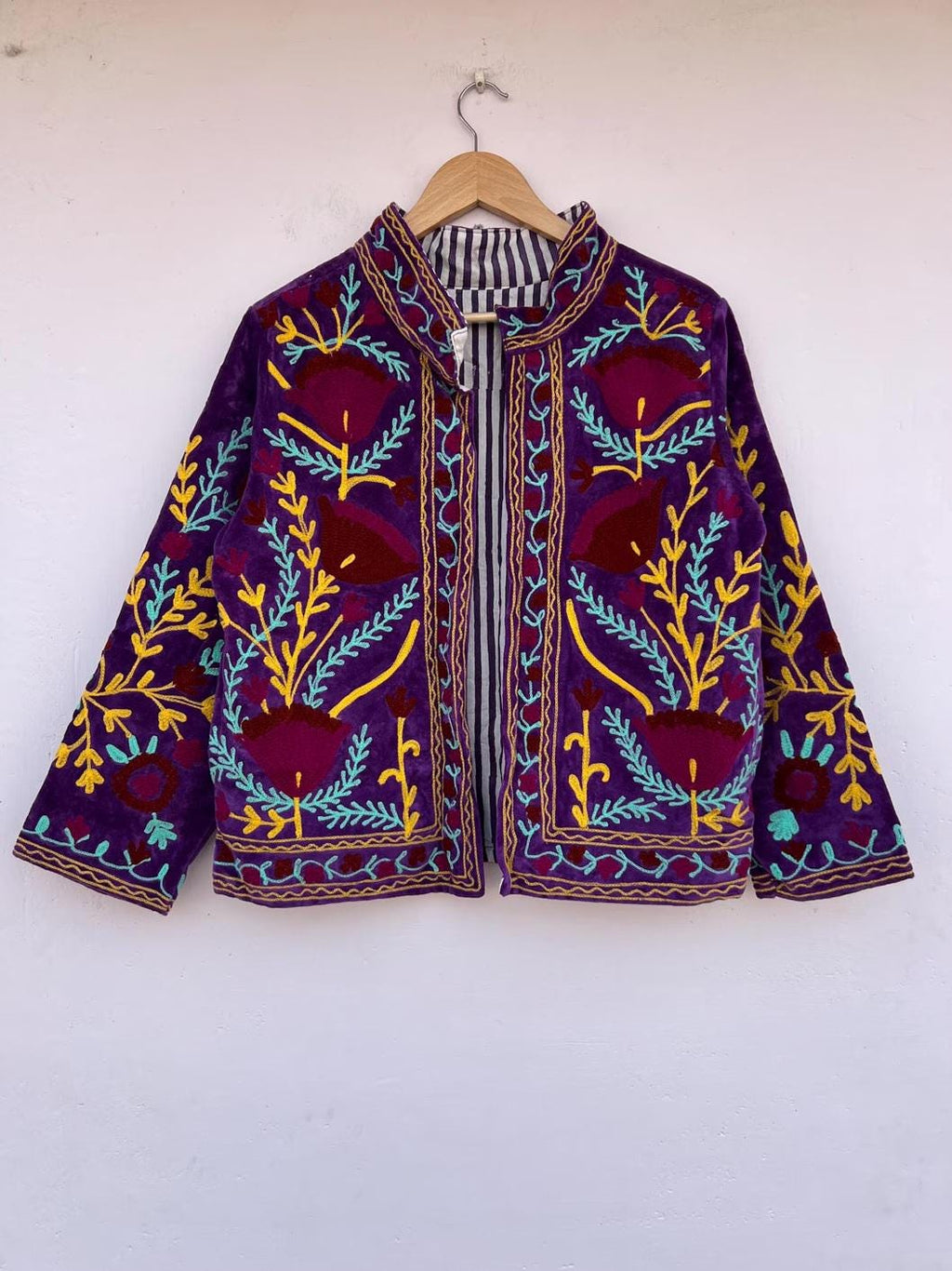 Embroidered Velvet Suzani Jacket, Bohemian Floral Coat, Gift For Her