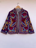 Embroidered Velvet Suzani Jacket, Bohemian Floral Coat, Gift For Her