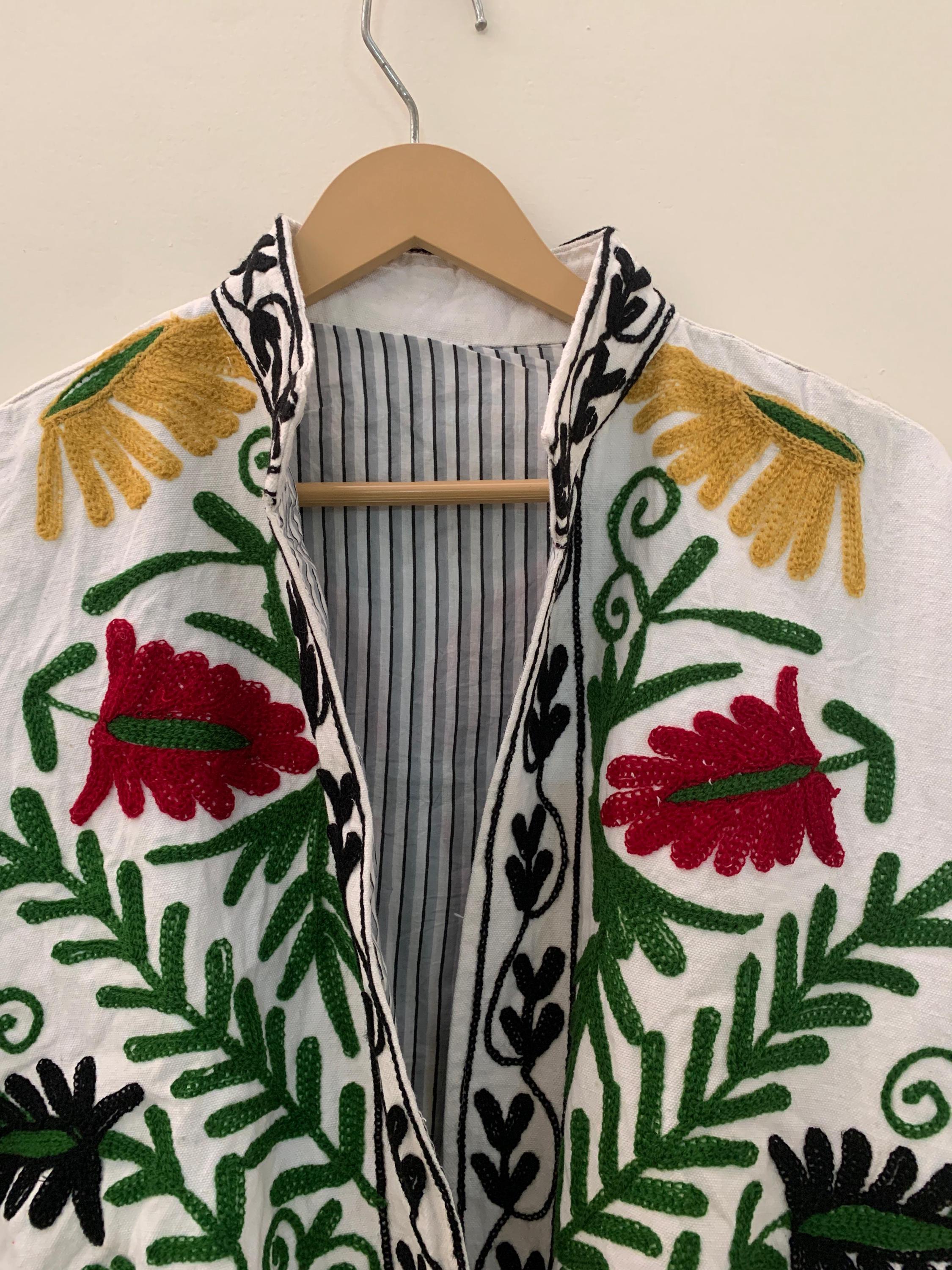 Handmade Suzani Embroidered Short Jacket | Vintage Uzbek Floral Coat