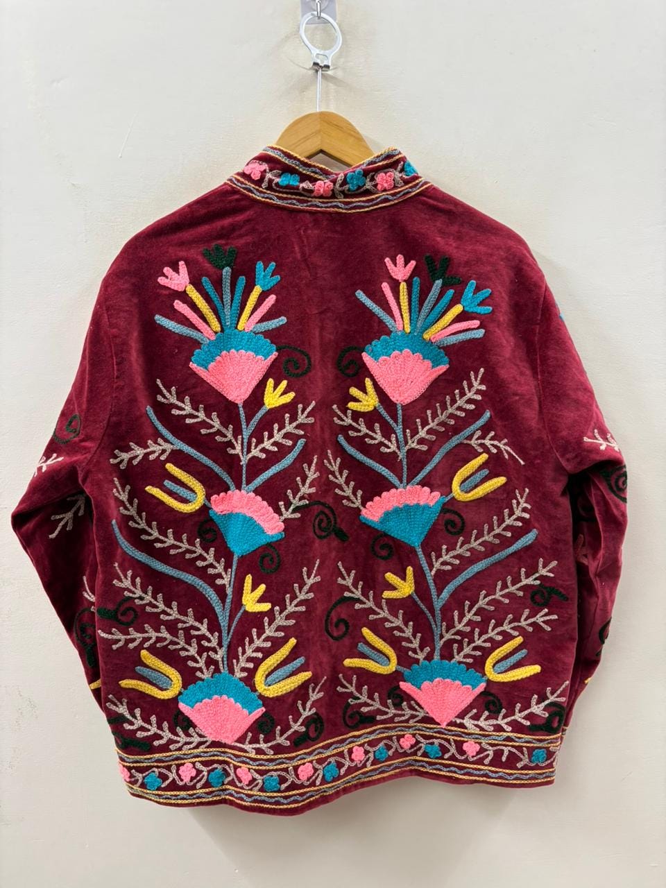 Ethnic Suzani Embroidered Velvet Winter Jacket | Handmade Short Festival Coat | Bohemian Outerwear | Winter Kimono Jacket | Gift For Wife