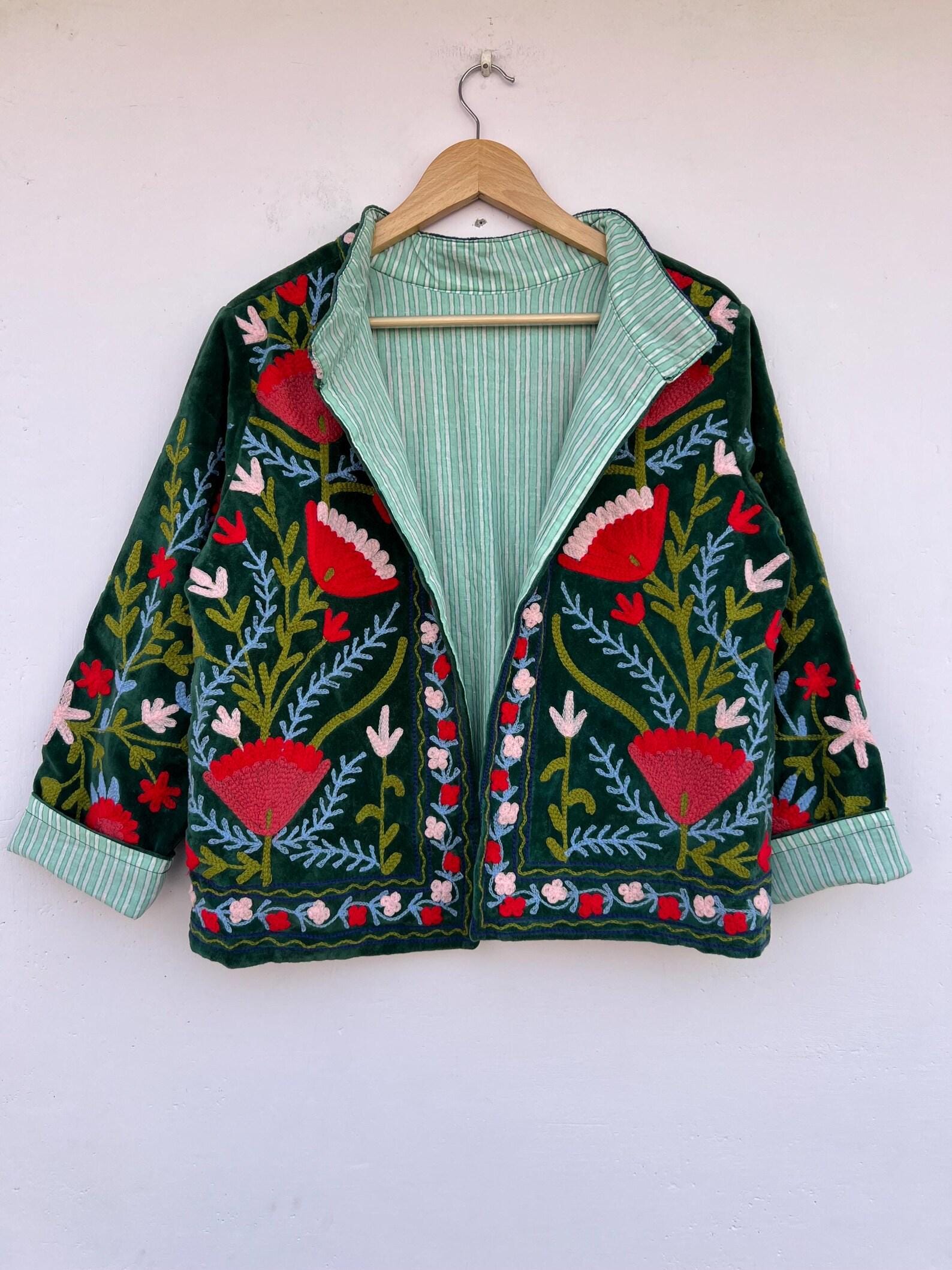 Luxury Velvet Suzani Jacket Hand Embroidered | Bohemian Kimono Duster | Vintage Style Coat | Ethnic Handmade Jacket | Gift for Her