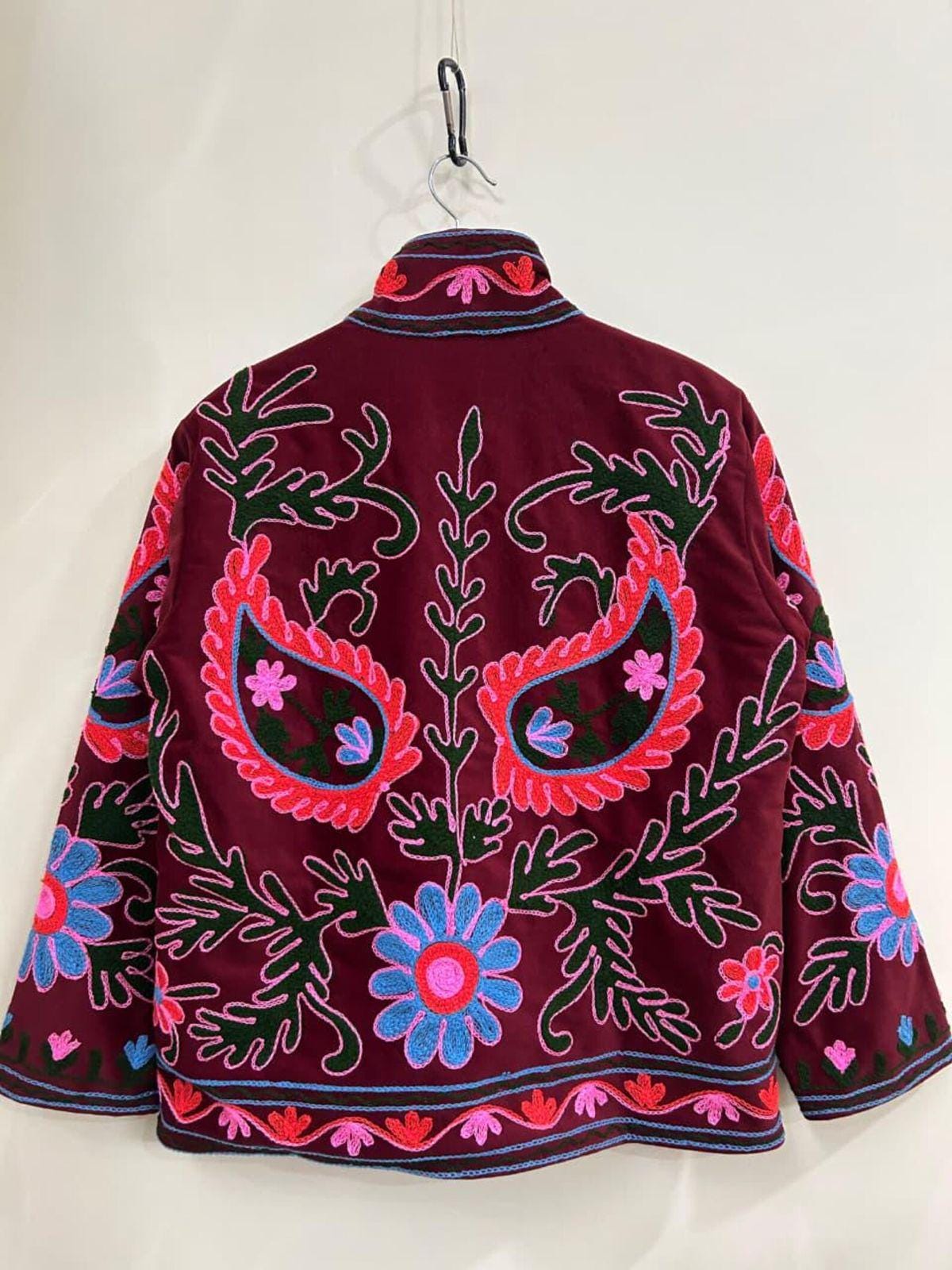 Floral Suzani Embroidered Velvet Winter Jacket | Handmade Short Festival Coat | Festival Outfit | Winter Coat | Traditional Jacket