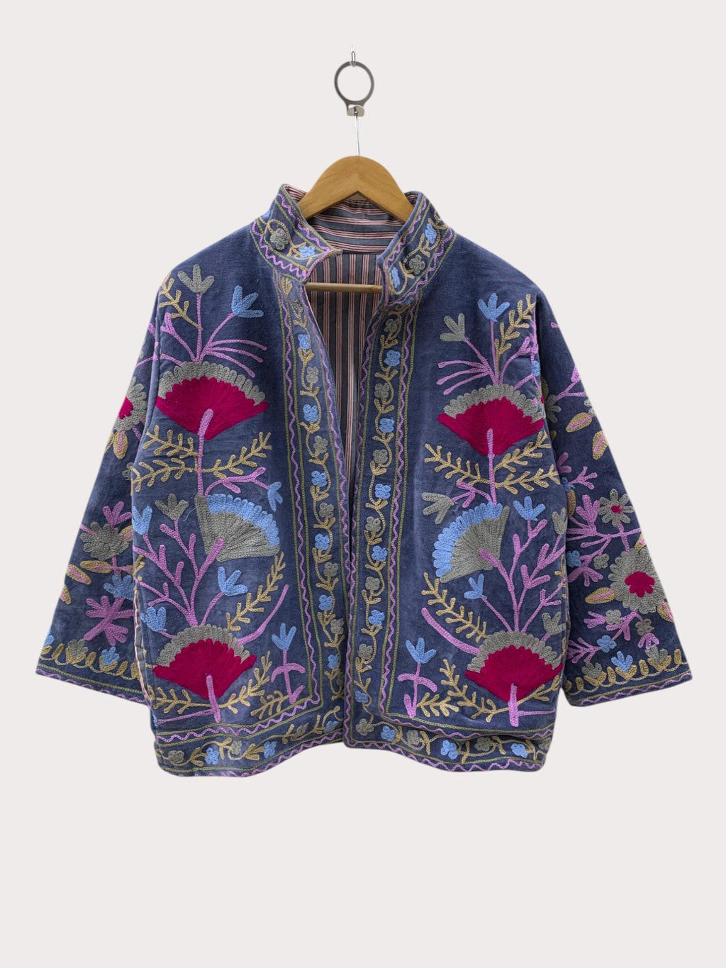 Uzbek Suzani Velvet Jacket | Hand Embroidered Floral Coat | Bohemian Festival Outerwear | Vintage Women’s Blazer