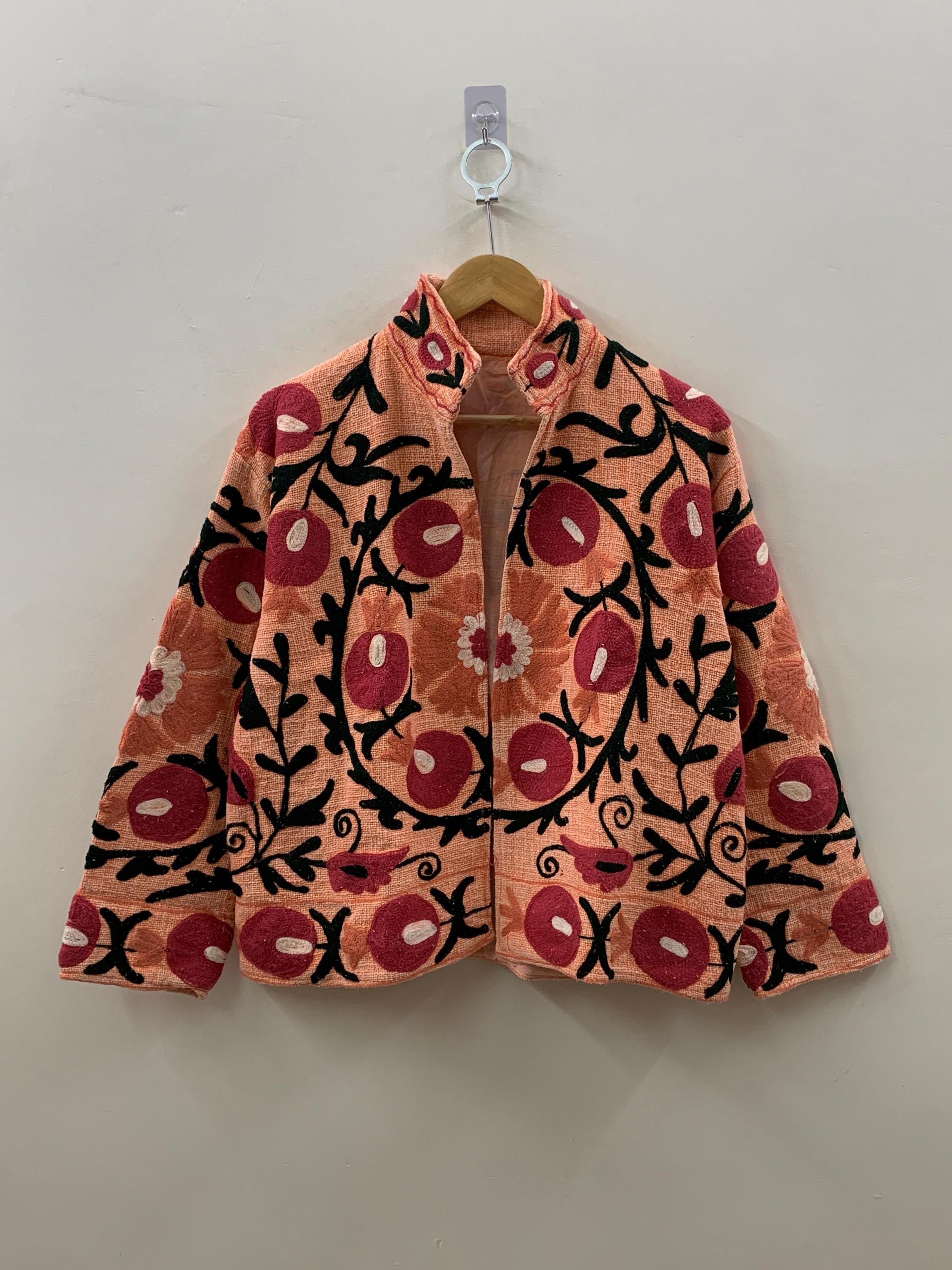 Boho Suzani TNT Fabric Short Spring Jacket | Long Sleeve Button Winter Coat | Short Jacket | Spring Bomber Jacket | Gift For Her | TNT Coat