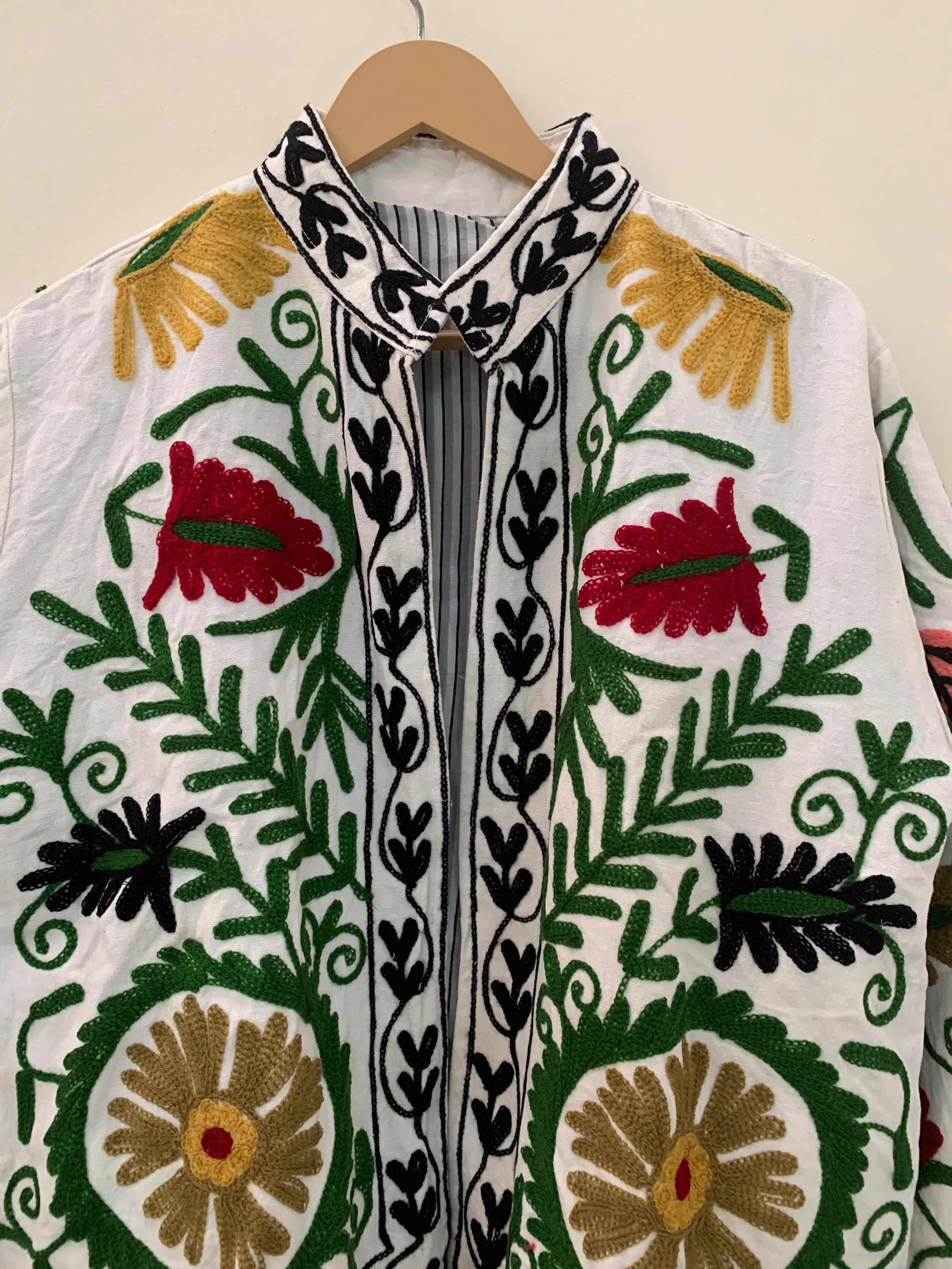 Handmade Suzani Embroidered Short Jacket | Vintage Uzbek Floral Coat