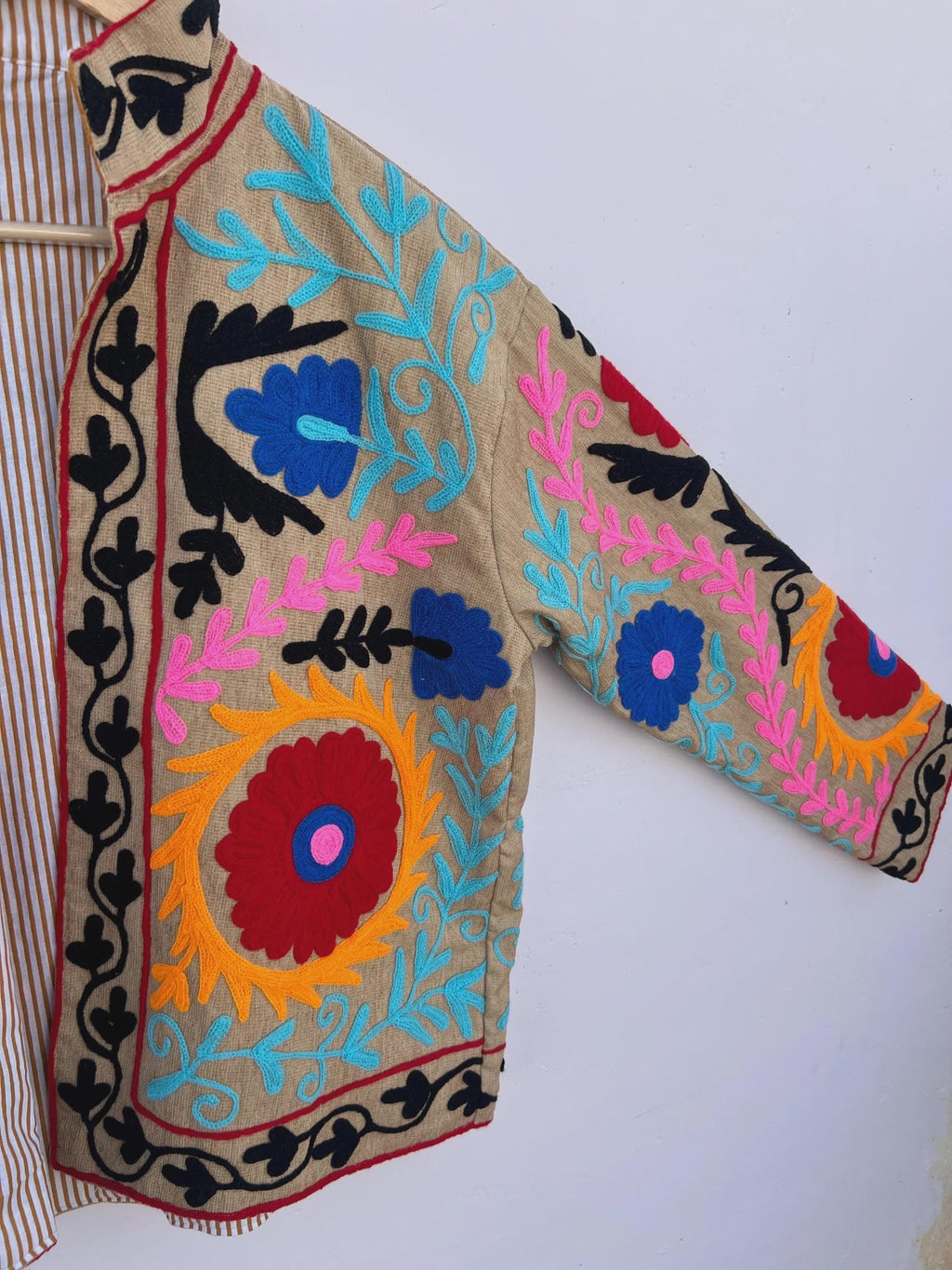 Handmade Suzani Jacket | Red Embroidered Uzbek Textile, Boho Bomber, Outerwear |Gift For Her