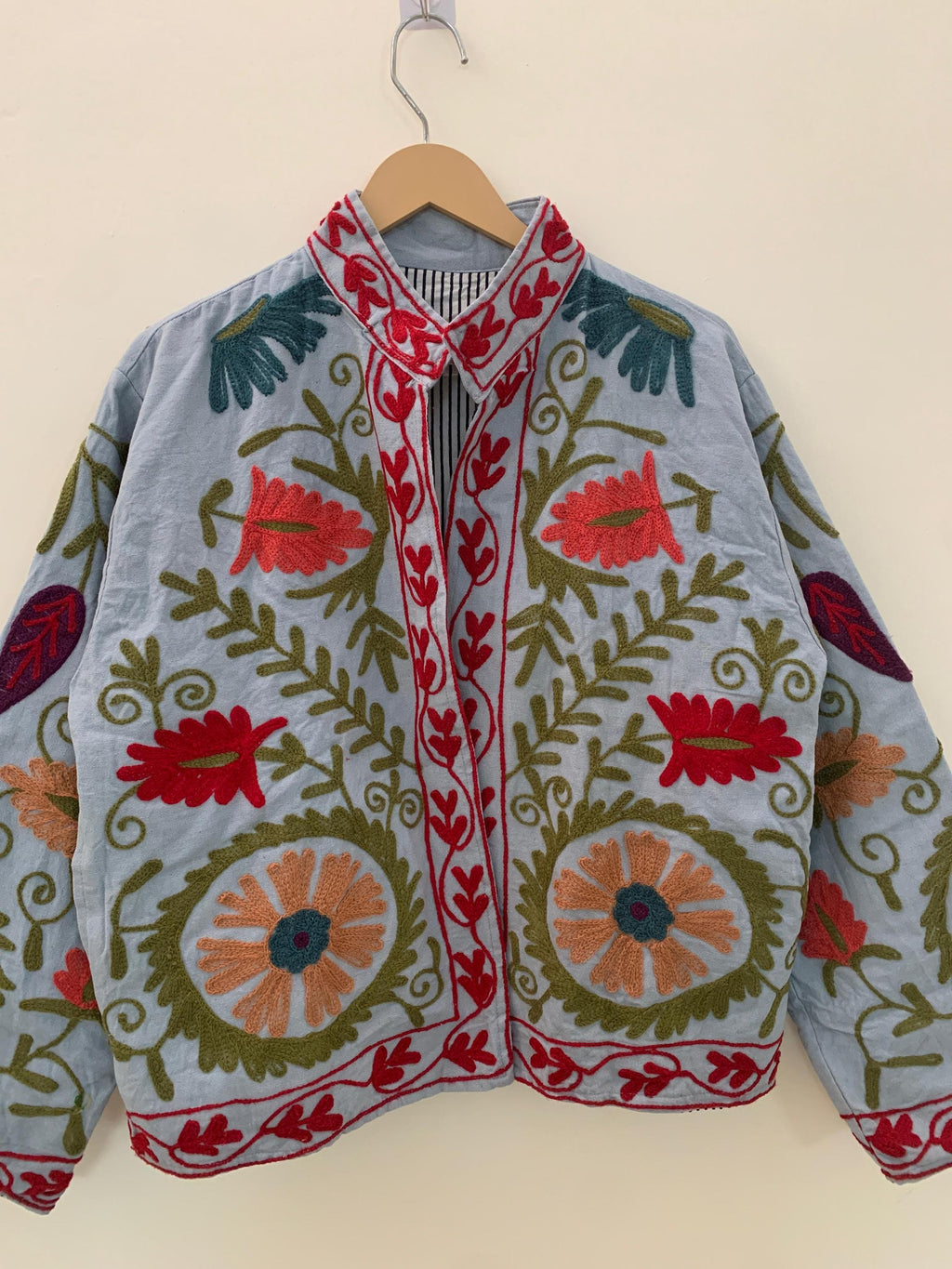 Handmade Suzani Jacket | Grey Embroidered Uzbek Textile, Boho Bomber, Outerwear |Gift For Her