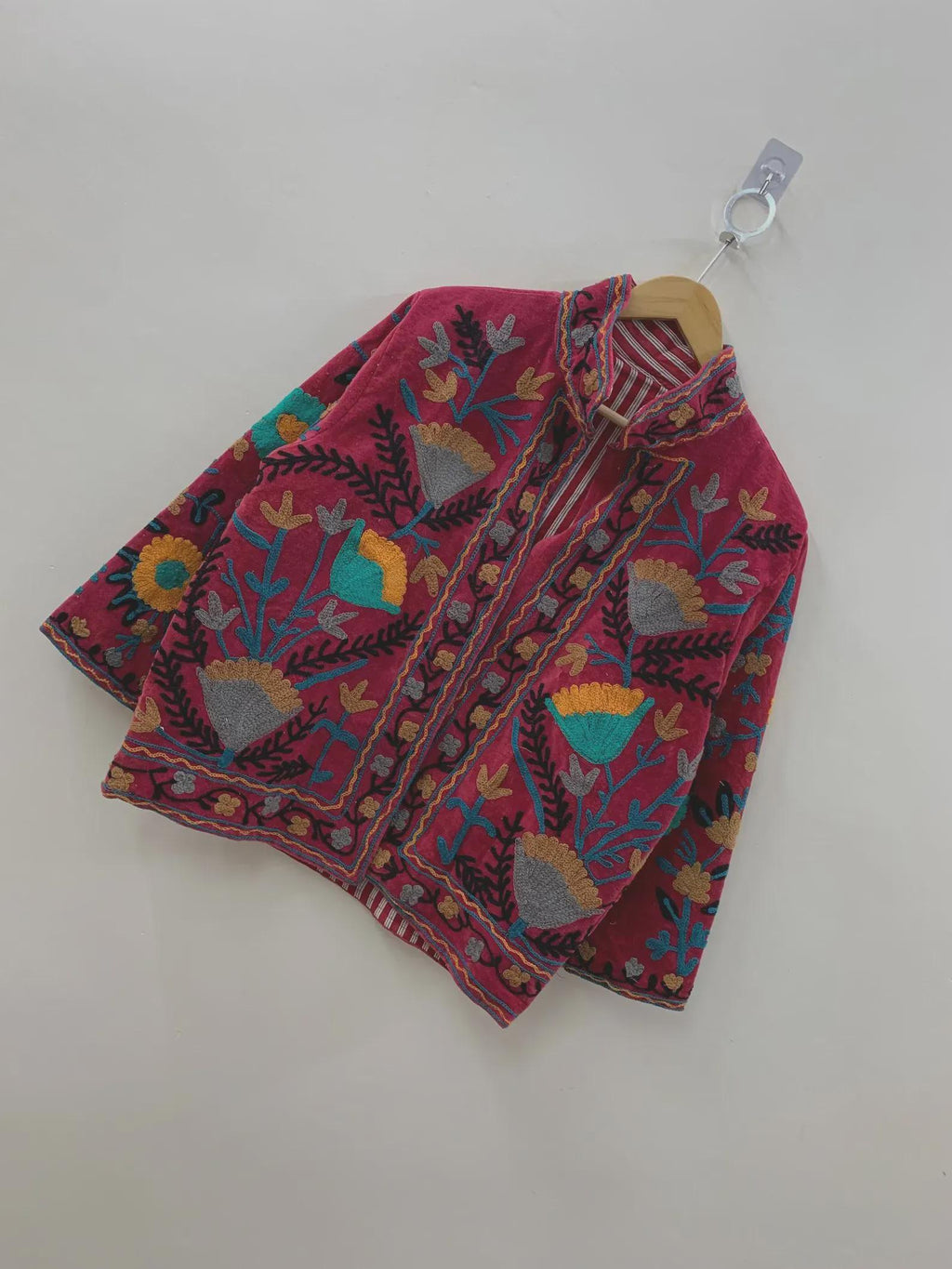 Embroidered Velvet Suzani Duster Jacket | Indian Style Coat | Unisex Kimono Jacket | Long Bomber Jacket | Bridesmaid Winter Statement Coat