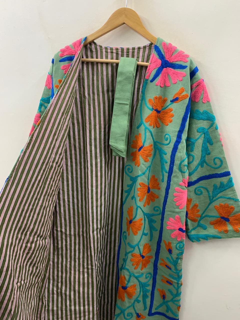 Boho Suzani Cotton Kimono Robe | Vintage Embroidered Uzbek Duster |Gift For Her