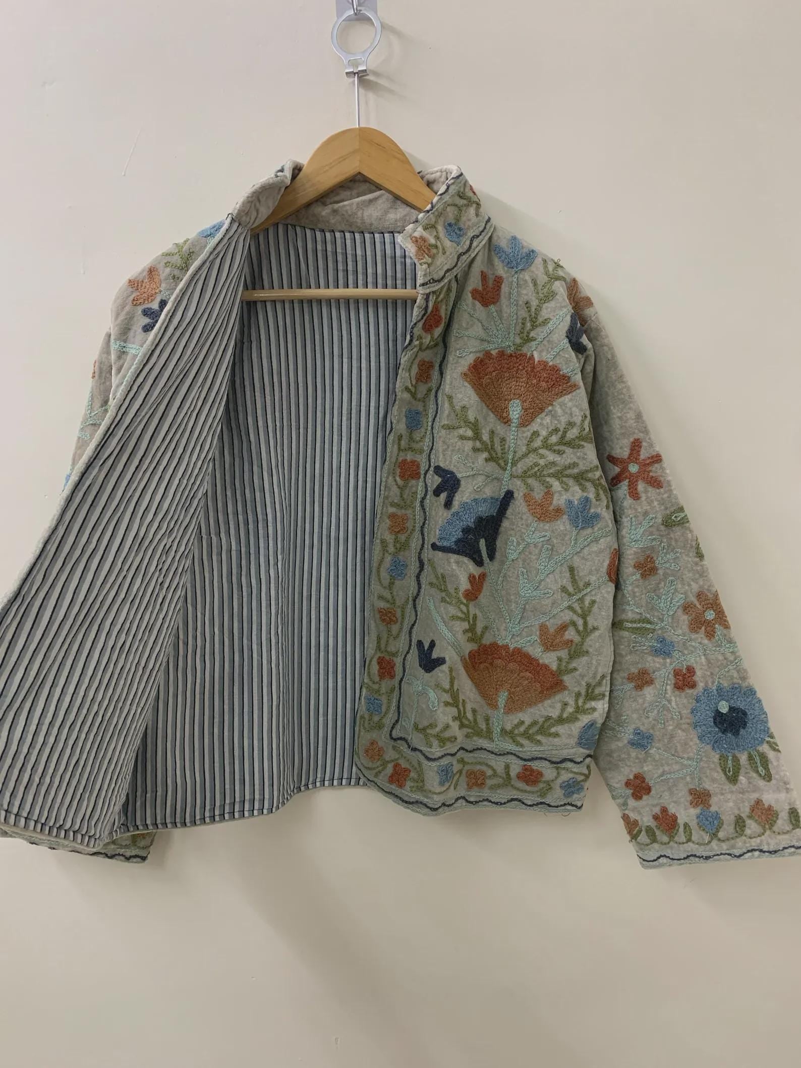 Vintage Velvet Suzani Winter Short Jacket |Boho Floral Jacket | Bomber Suzani Jacket | Winter Warmed Coat | Gift For Her | Duster Boho Coat