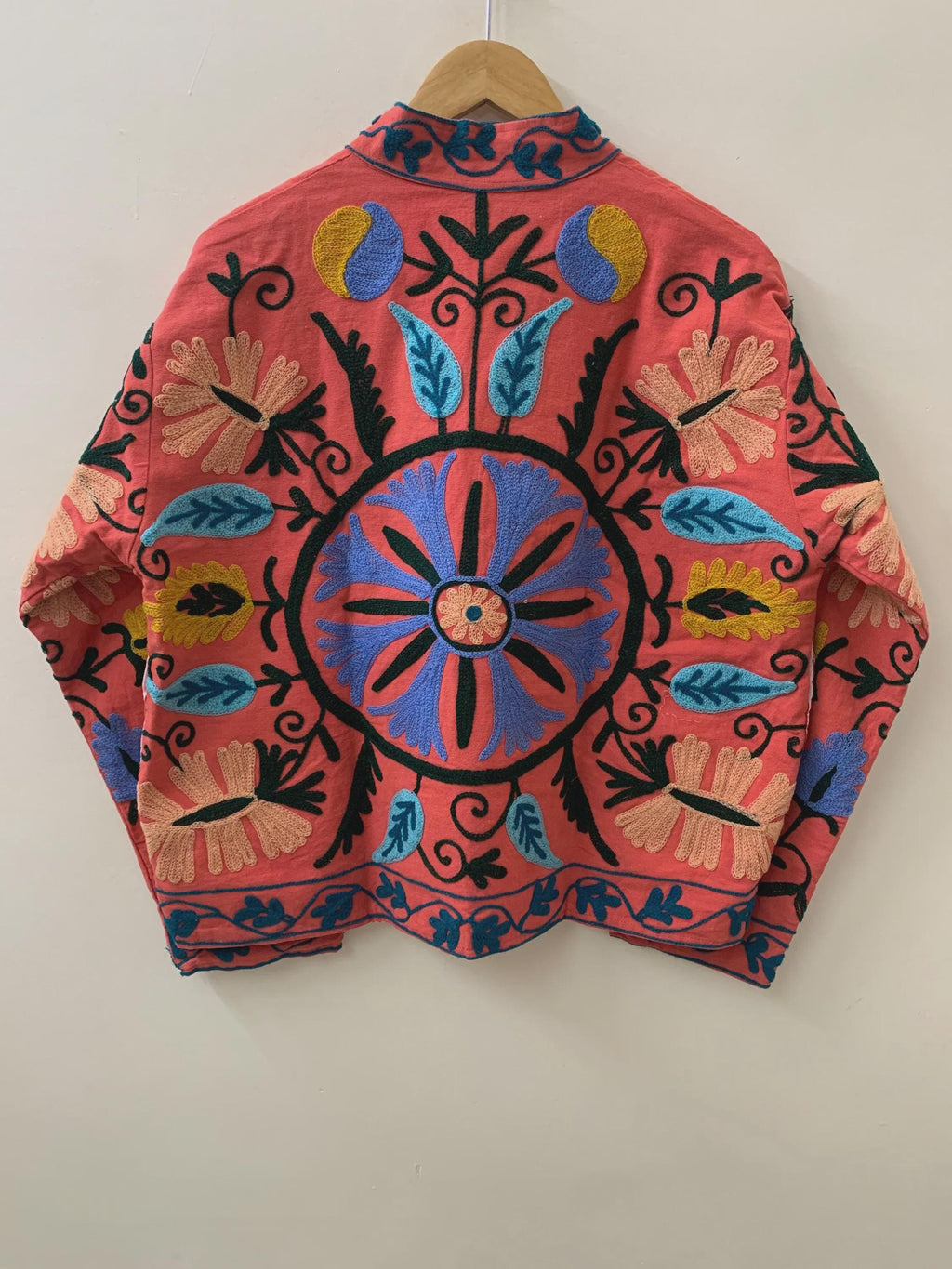 Handmade Suzani Cotton Short Coat, Women's Jacket, Indian Cotton Embroidery Coat, Suzani Cotton Boho Jacket, Gift For Her, Boho Suzani Coat