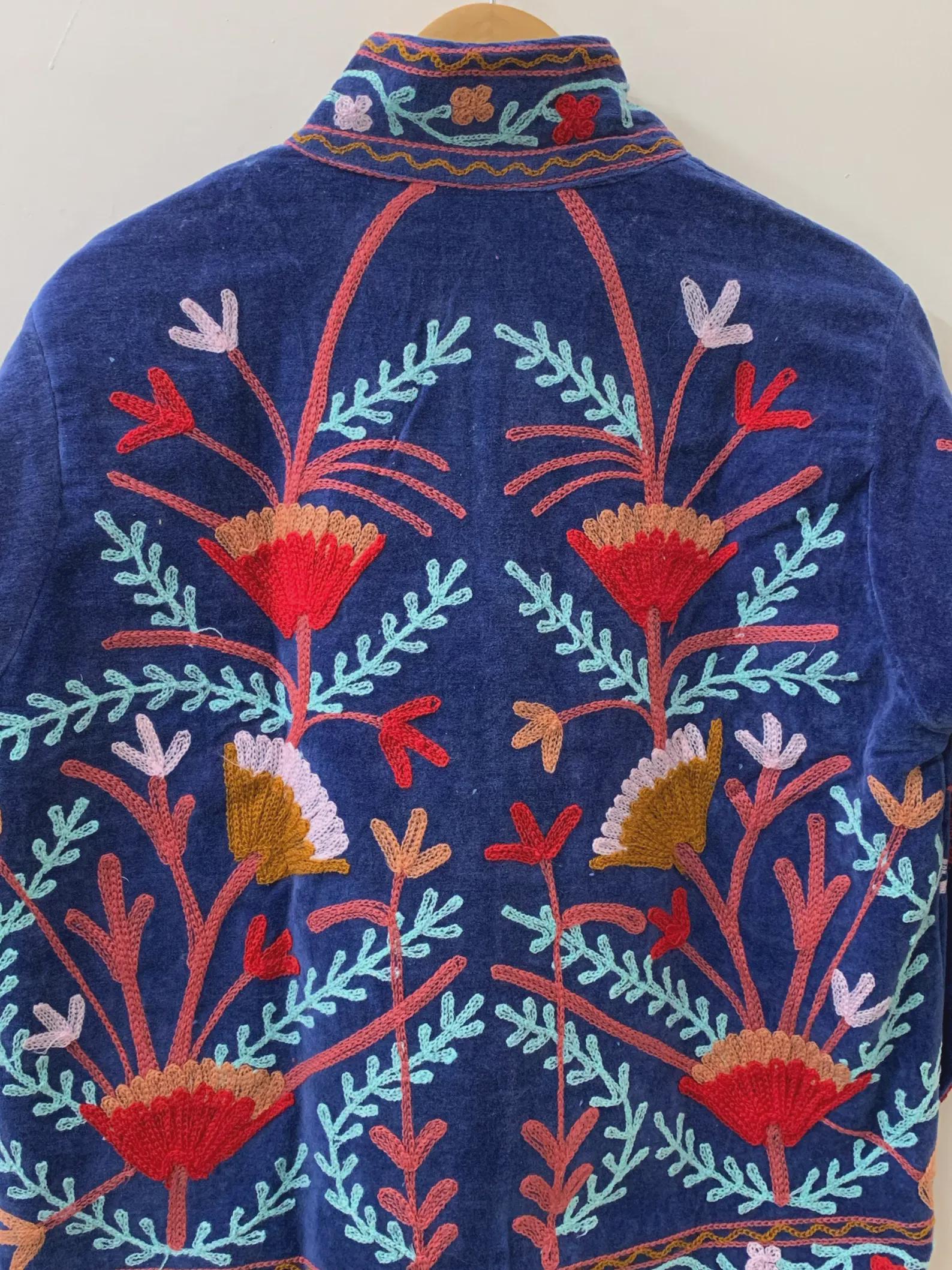Winter Velvet Suzani Cropped Jacket | Traditional Embroidered Boho Coat | Short Festival Kimono Outerwear | Gift for Her