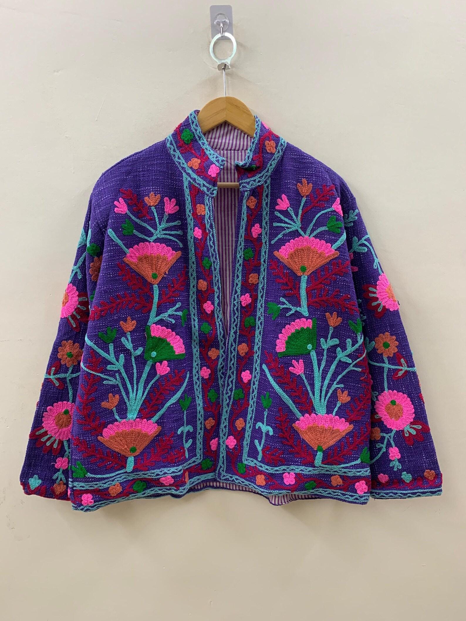 Boho Summer Cotton Suzani Short Soft Jacket | Festival Coat – Tribal Embroidered Outerwear | Spring Travel Coat | Winter wear | Gift For Her