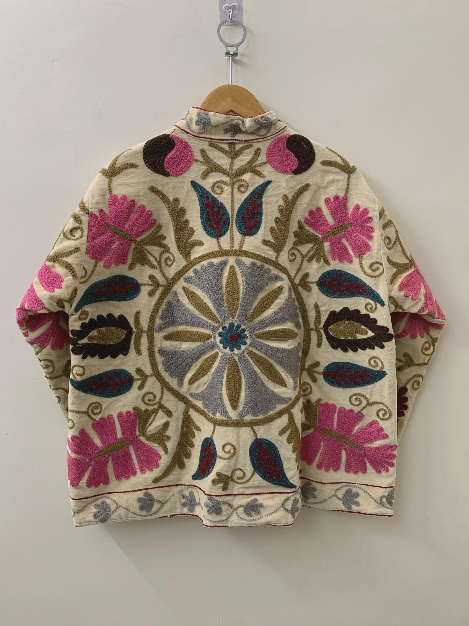 Boho Suzani Velvet Jacket | Handmade Embroidered Coat | Vintage Bohemian Jacket Women | Winter Velvet Coat | Gift for Her