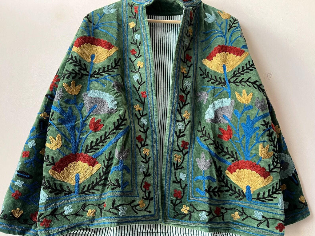 Embroidered Velvet Suzani Jacket, Bohemian Floral Coat, Gift For Her