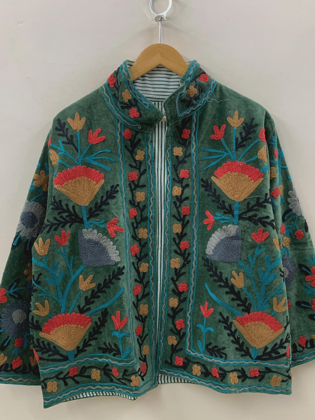 Suzani Embroidered Boho Jacket | Handmade Velvet Festival Coat | Traditional Floral Ethnic Style | Winter Outerwear | Women's Coat