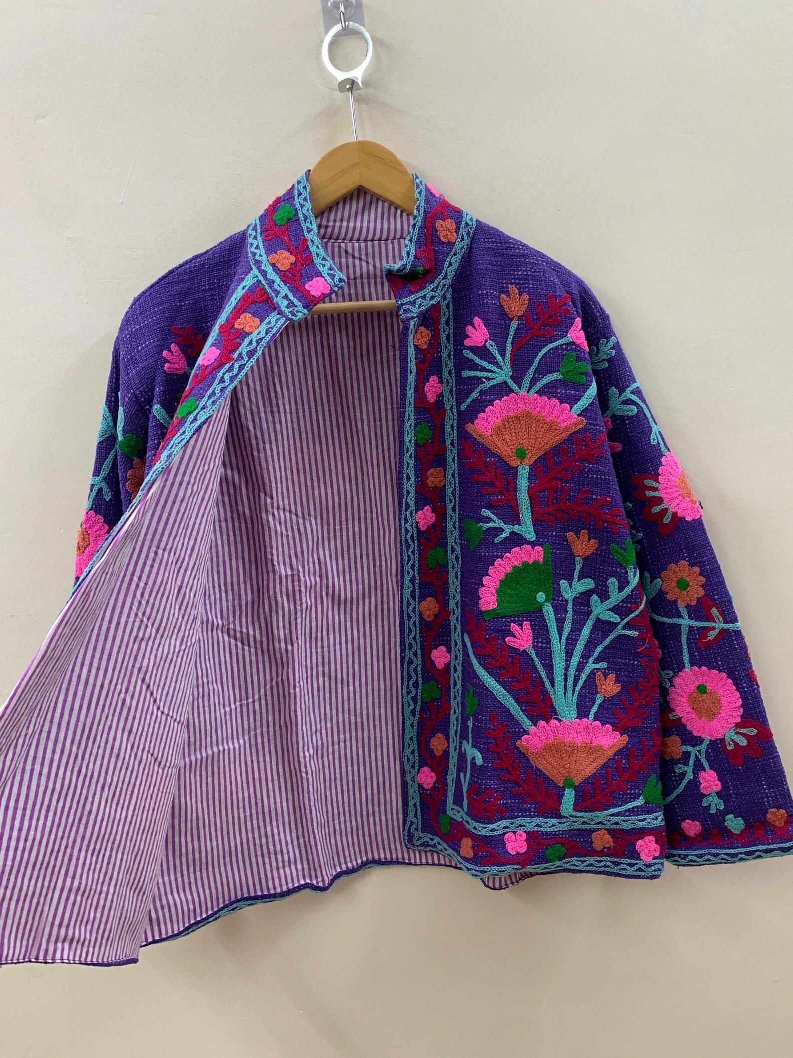 Boho Summer Cotton Suzani Short Soft Jacket | Festival Coat – Tribal Embroidered Outerwear | Spring Travel Coat | Winter wear | Gift For Her