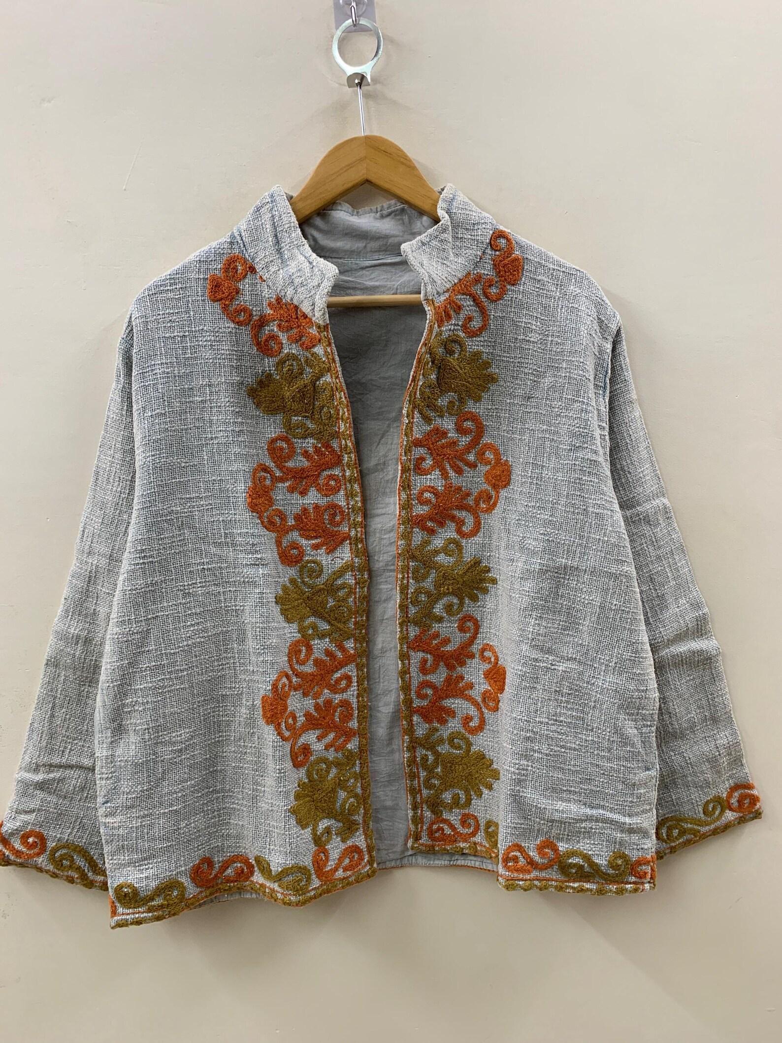 Vintage TNT Suzani Short Jacket | Embroidered Floral Coat Robe | Ethnic Uzbek Textile | Festival Kimono Jacket |Warm Outerwear |Gift For Her
