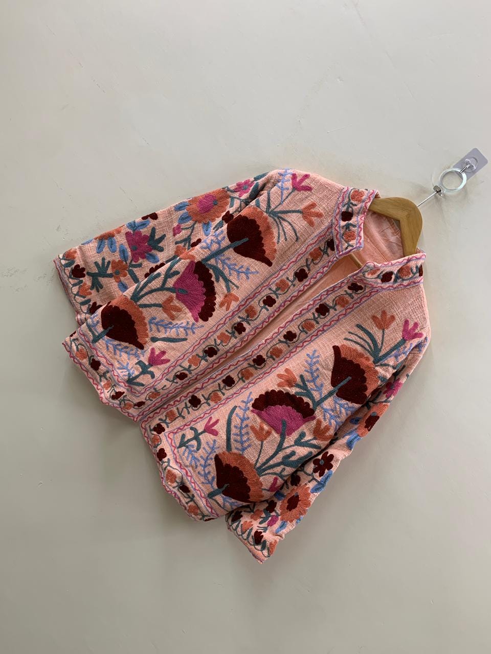 Pink Suzani TNT Fabric Short Boho Jacket | Long Sleeve Button Winter Coat
