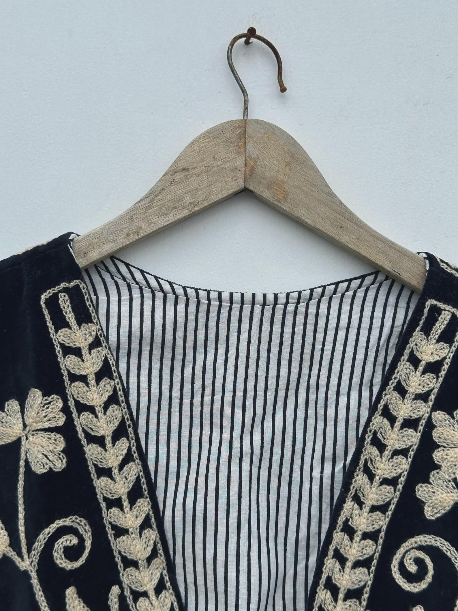 Black Velvet Boho Vest | Embroidered Indian Waistcoat | Handmade Ethnic Sleeveless Jacket | Cotton Lined Festival Vest | Gift for Her