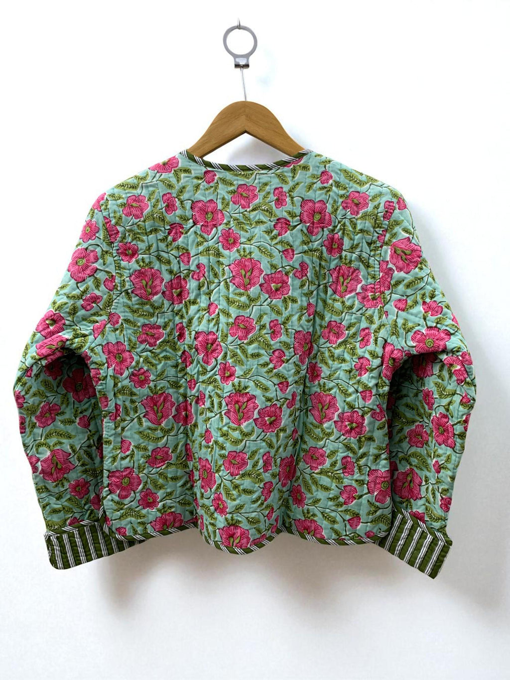Green Cotton Quilted Cropped Jacket | Women's Outerwear | Printed Lightweight Cropped Jacket | Spring Jacket |Bomber Jacket | Gift For Her |