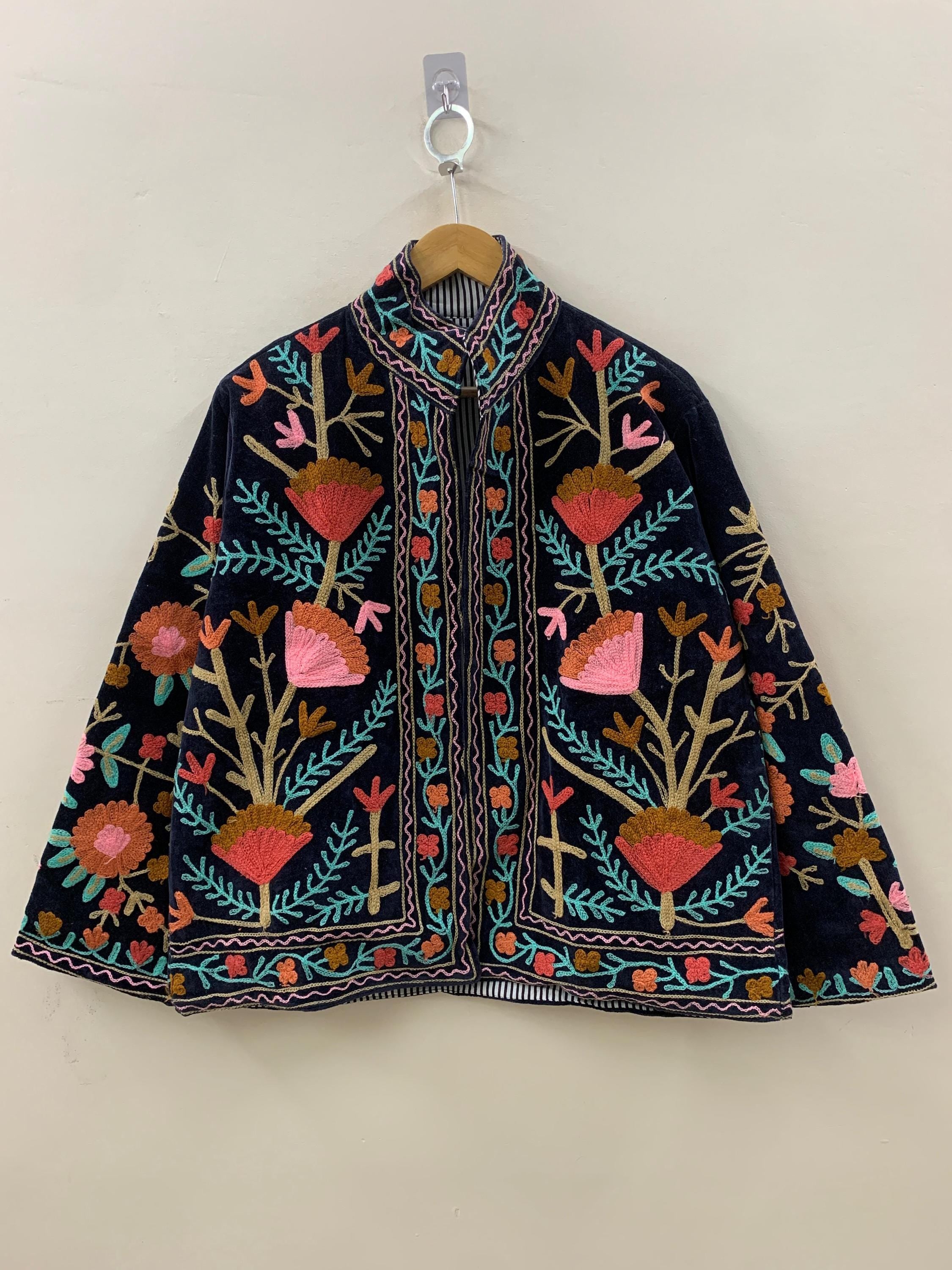 Suzani Velvet Short Jacket | Suzani Embroidery Jacket | Winter Wear Women's Jacket Coat | Suzani Coat | Gift For Her |Duster Indian Jacket