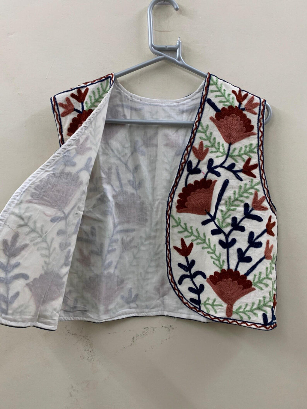 Suzani Embroidered Cotton Vest| Boho Floral Waistcoat | Handmade Ethnic Jacket | Cotton Lined Sleeveless Bohemian Layer |Festival Boho Vest