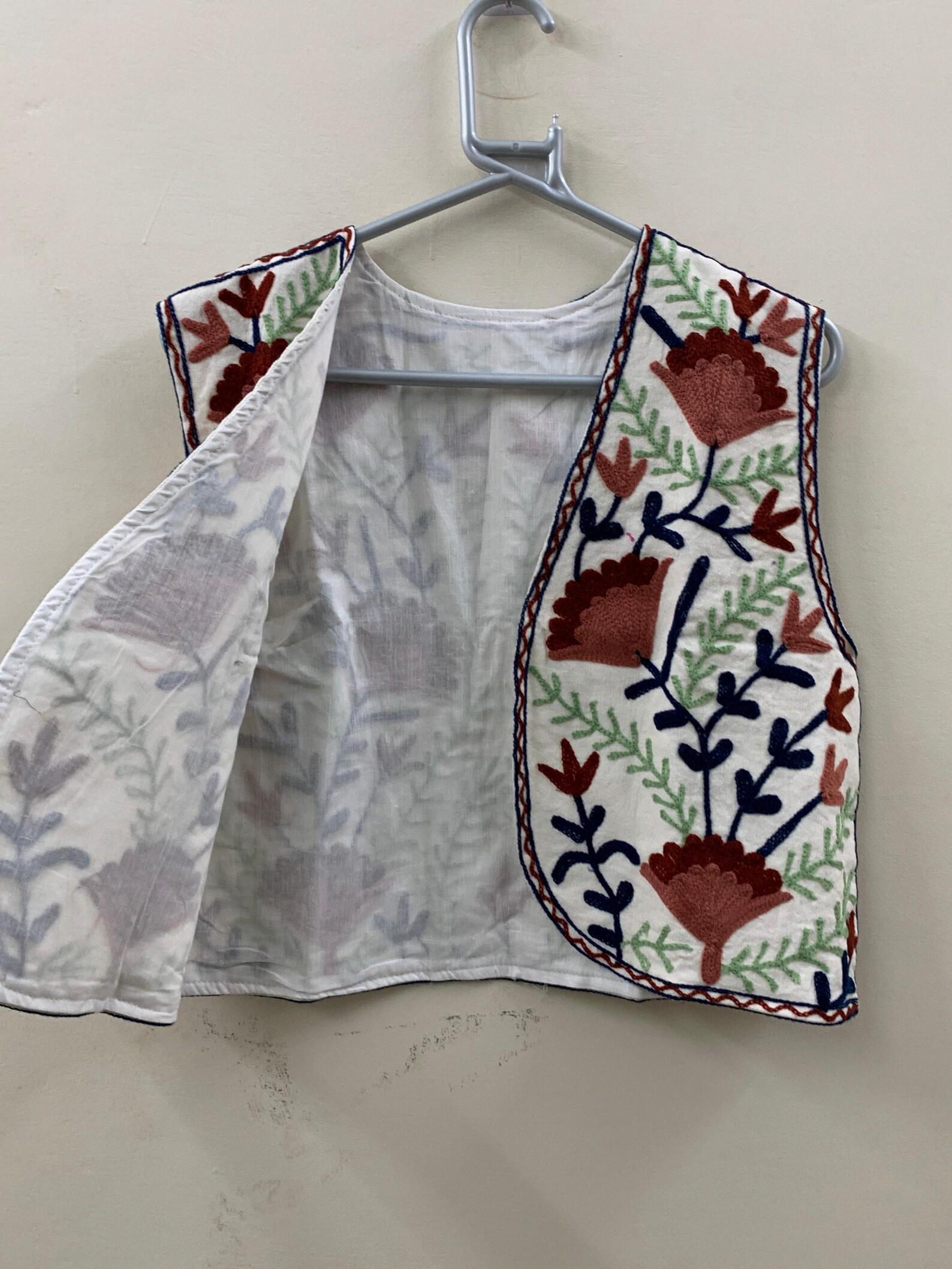 Suzani Embroidered Cotton Vest| Boho Floral Waistcoat | Handmade Ethnic Jacket | Cotton Lined Sleeveless Bohemian Layer |Festival Boho Vest