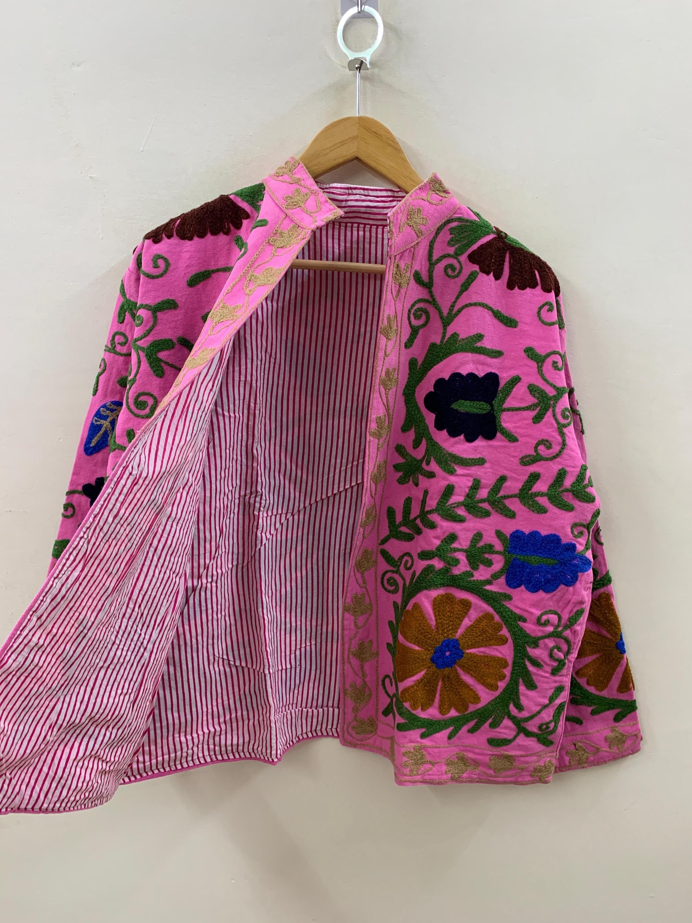 Floral Cotton Suzani Short Jacket – Embroidered Vintage Coat – Tribal Festival Kimono Jacket |Gift For Her | Duster Jacket |Bomber Chic Coat