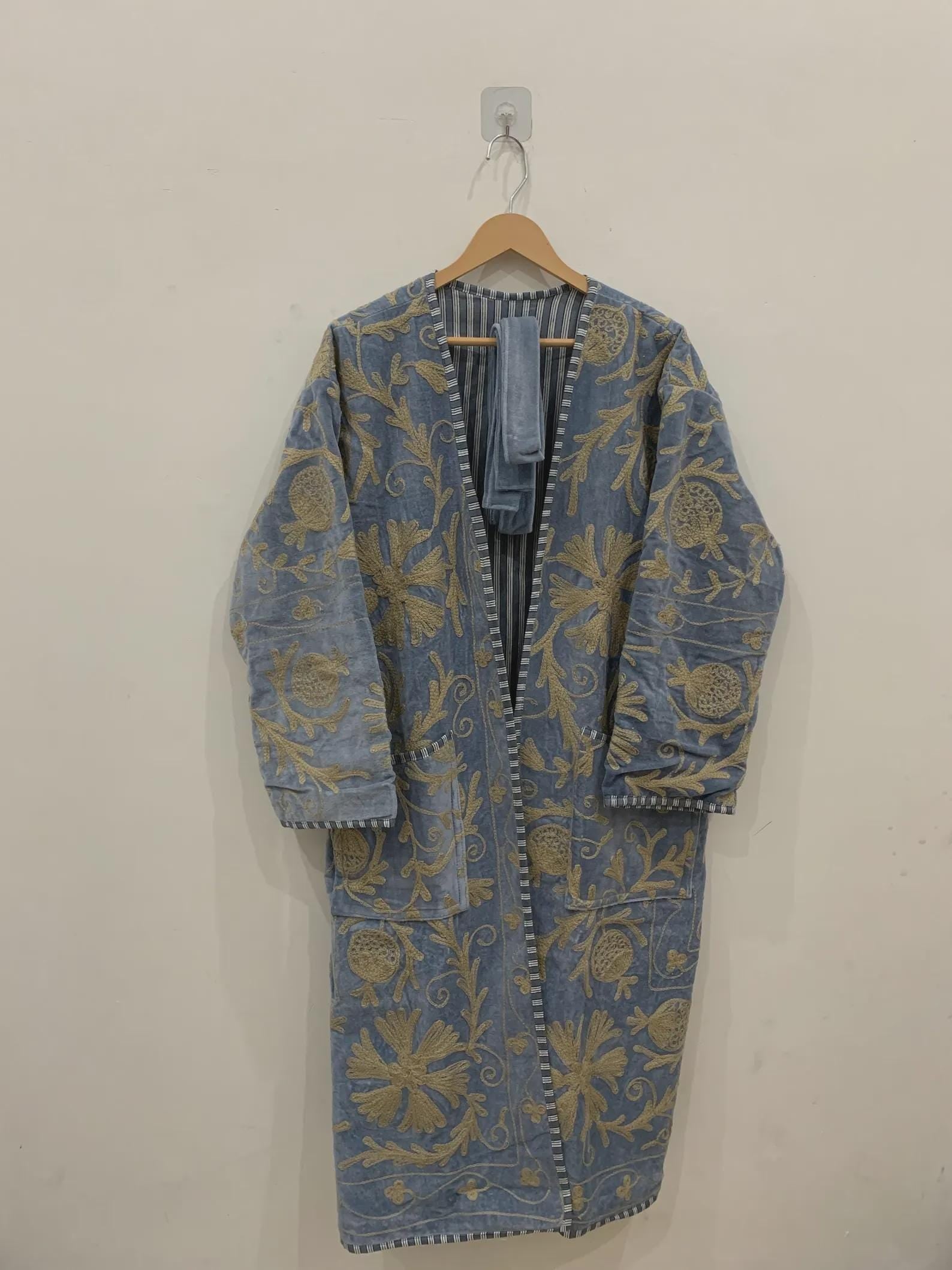 Handmade Suzani Kimono Robe Long Boho Jacket | Vintage Embroidered Uzbek Textile Coat | Festival Duster | Unique Bohemian Style| Duster Robe
