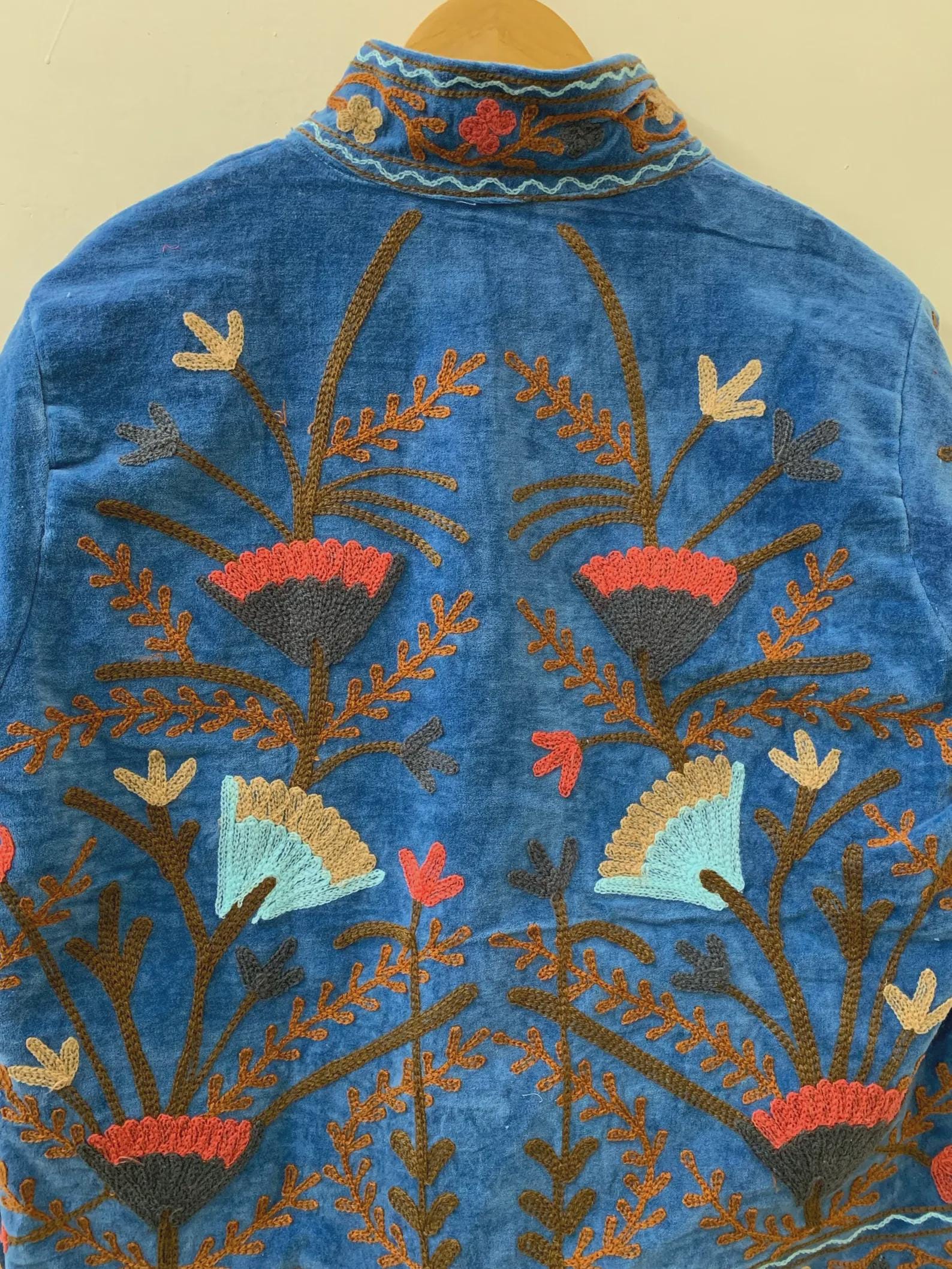 Boho Suzani Velvet Jacket | Traditional Embroidered Coat | Handmade Bohemian Jacket Women | Winter Velvet Coat | Gift for Her