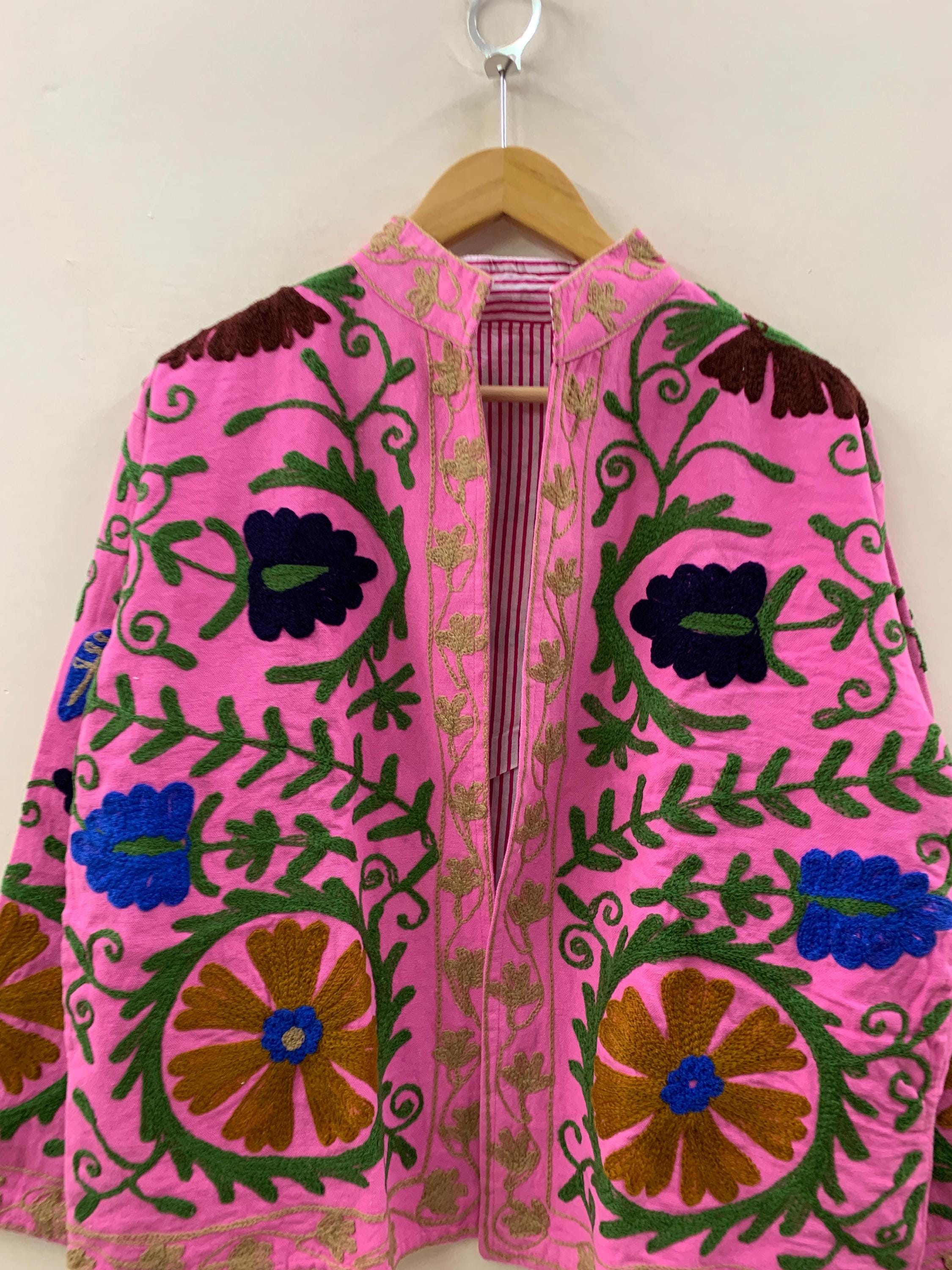 Floral Cotton Suzani Short Jacket – Embroidered Vintage Coat – Tribal Festival Kimono Jacket |Gift For Her | Duster Jacket |Bomber Chic Coat