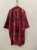 Pink Floral Print Velvet Kimono Robe | Bold Animal Print Loungewear | Soft Boho Dressing Gown with Belt |Statement Kimono Jacket| Glam Robe