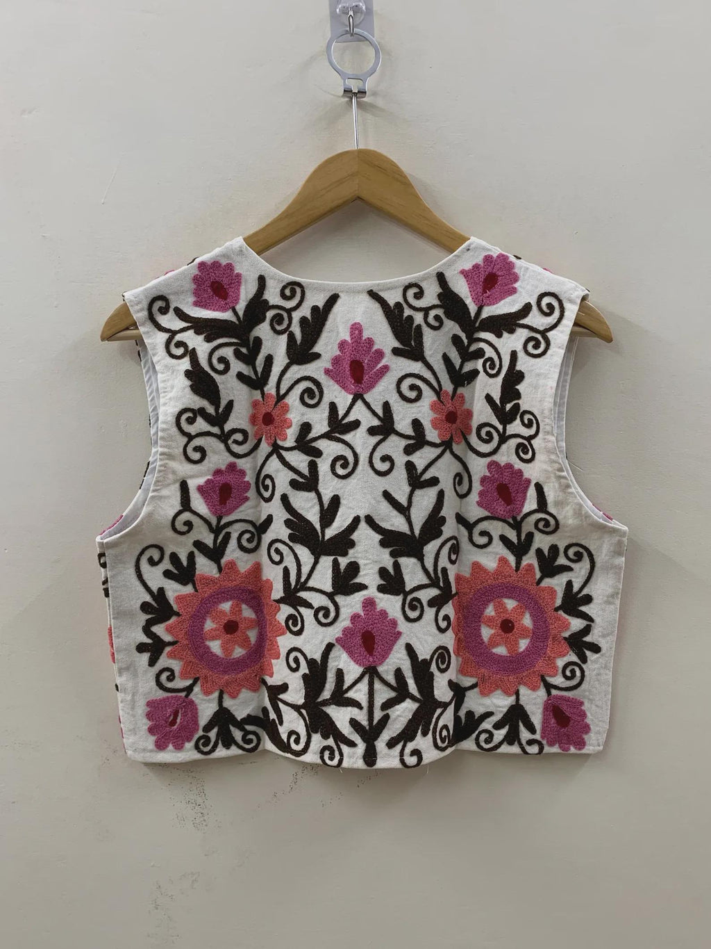 Suzani Embroidered Cotton Vest: Boho Floral Waistcoat| Handmade Jacket | Cotton Inside | Layered Look  Vest | Street Style Vest | Gift Idea