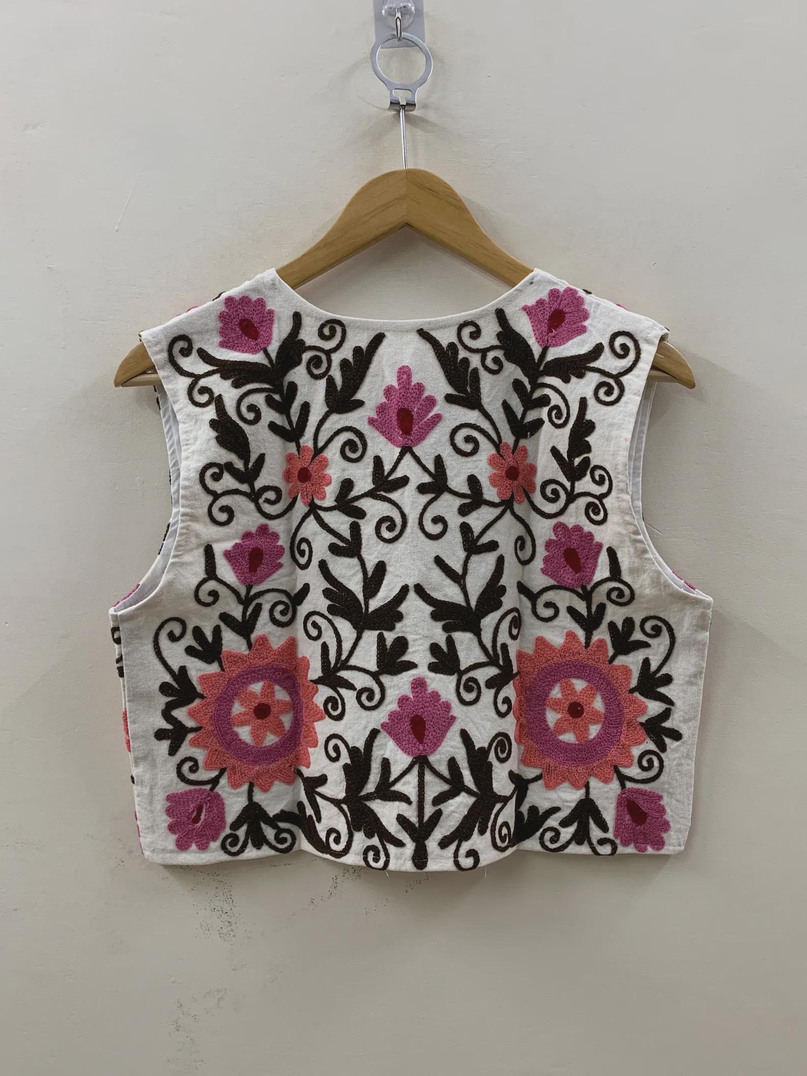 Suzani Embroidered Cotton Vest: Boho Floral Waistcoat| Handmade Jacket | Cotton Inside | Layered Look  Vest | Street Style Vest | Gift Idea
