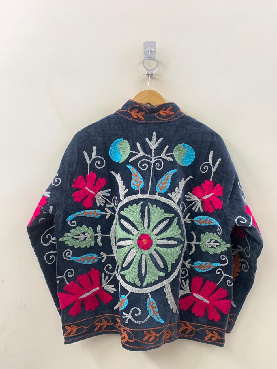 Vintage Suzani Velvet Jacket |Embroidered Ethnic Coat Women |Winter Warm Short Jacket | Kimono Style Coat | Gift for Her | Festival Clothing